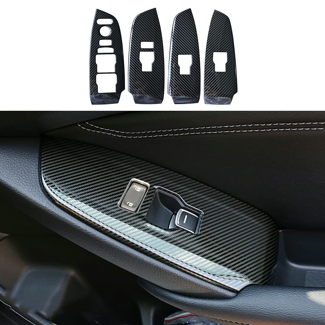 4pc Carbon Fiber Color Car Automobile Door Window Control Panel Cover Trim Fit for Honda Accord 2018 2019 2020 2021 2022 North American Version No Seat Heating