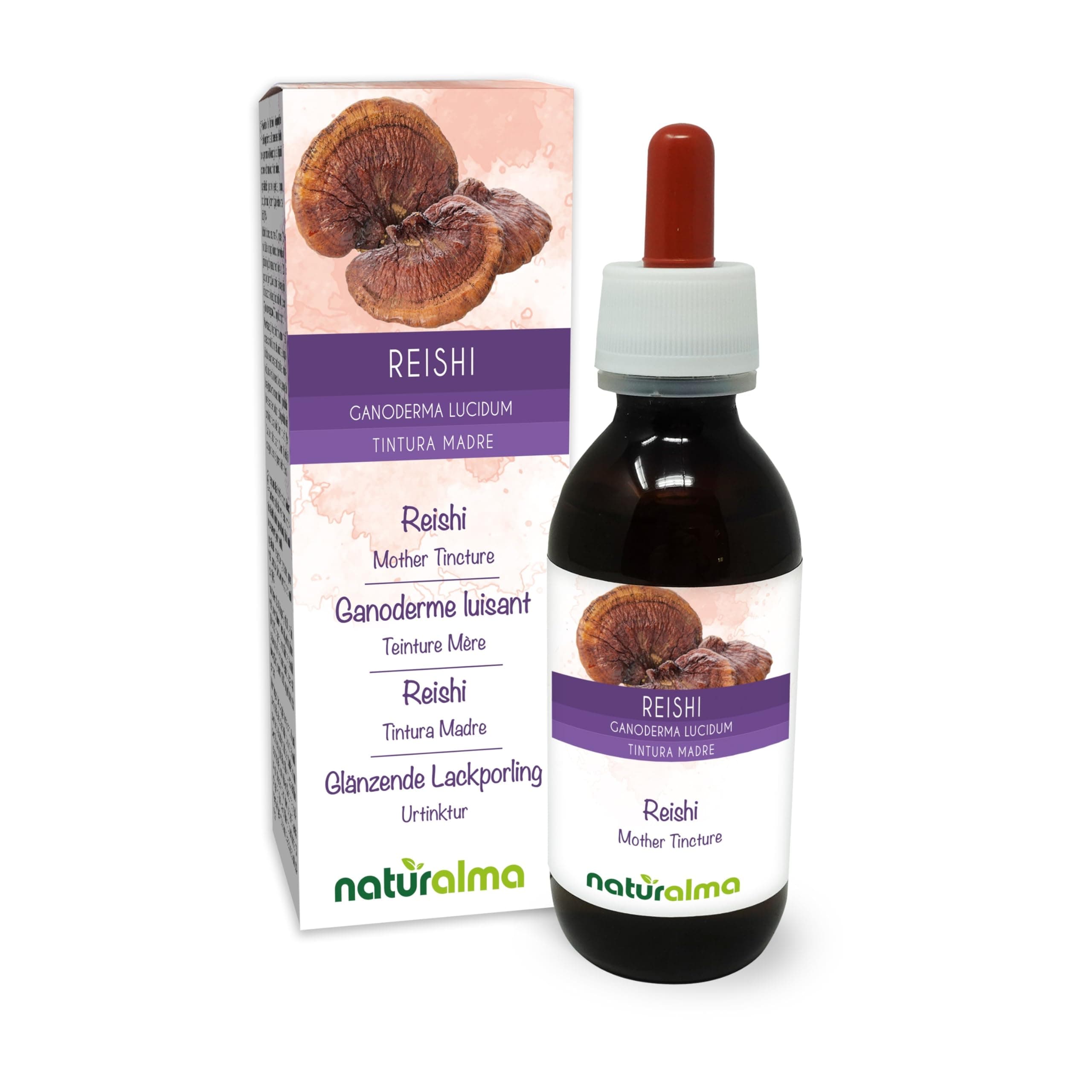 Reishi (Ganoderma lucidum) Fungus or Mushroom Alcohol-Free Mother Tincture Naturalma - Liquid Extract Drops 120 ml - Food Supplement - Vegan