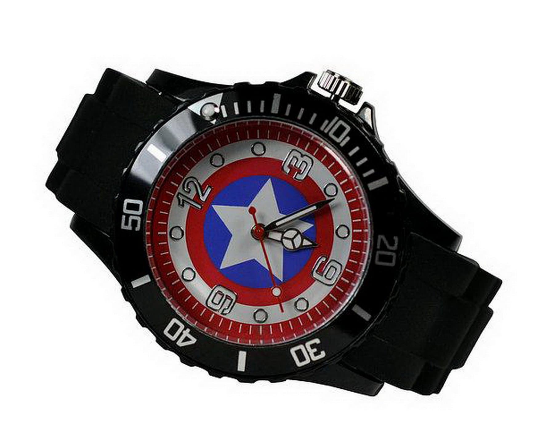 New Fashion Kid WG26 Marvel Super Hero Captain America Boy Man Metal Black Silicone Watch Wrist
