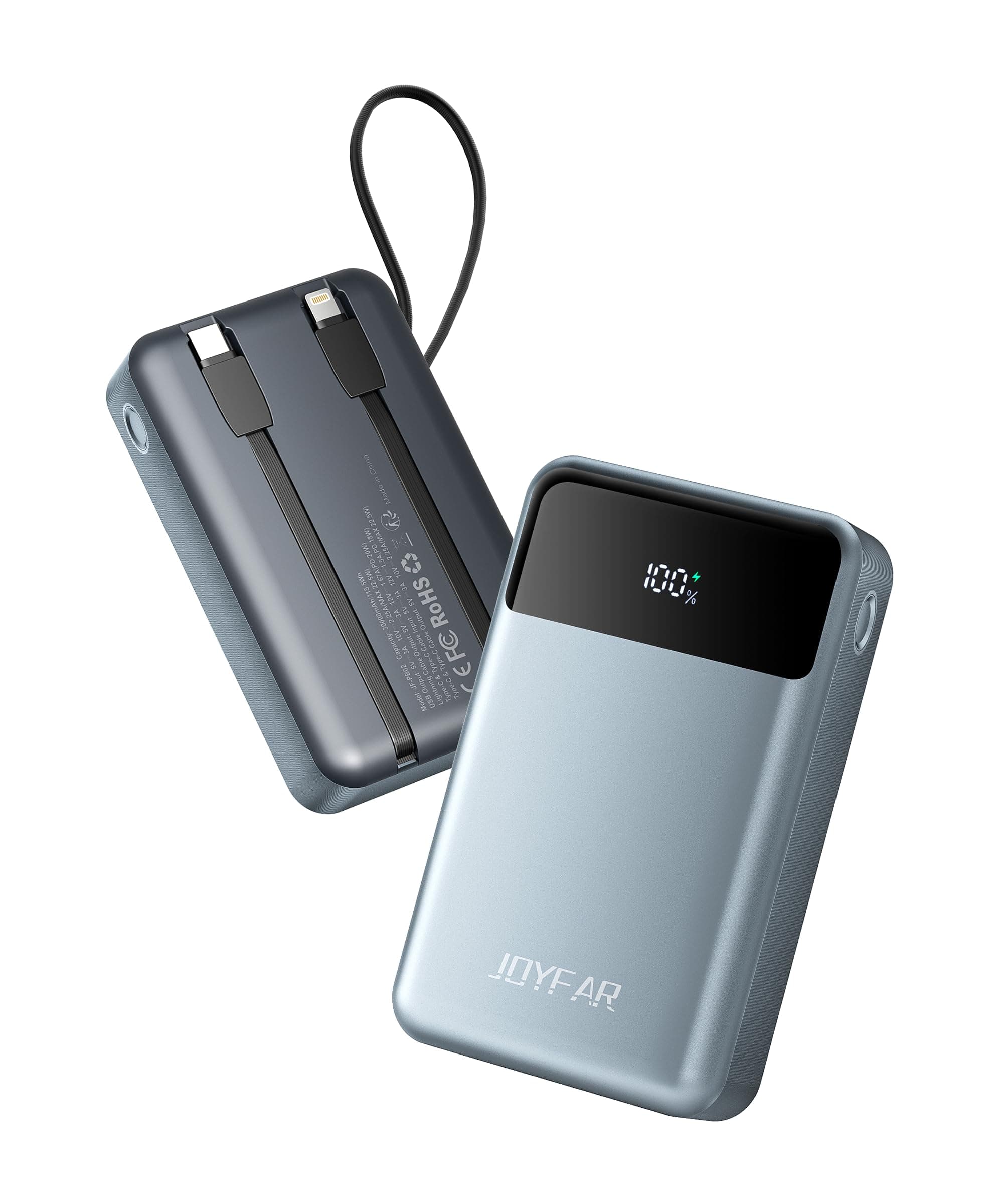 Portable-Charger-Power-Bank Travel Essentials Battery Pack USB C 30000mAh Built in Cable 22.5W Phone Fast Charging Powerbank Compatible with iPhone 16 15 14 13 12 11 iPad Samsung Google Xiaomi