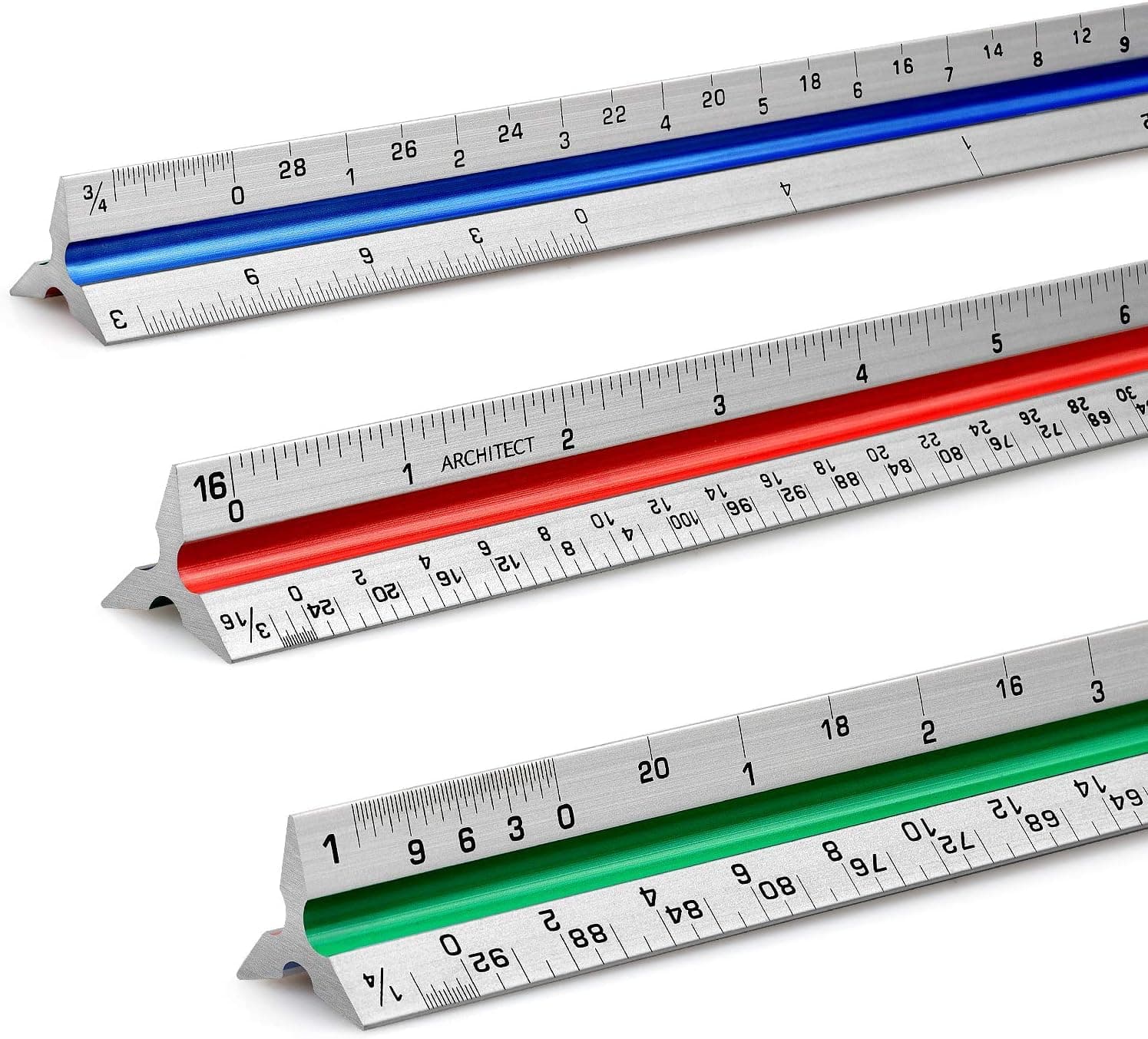 Hutou 12" Architectural Ruler - Aluminum Triangular Scale for Architects, Draftsmen, Students and Engineers - Color-Coded (1 Pack)