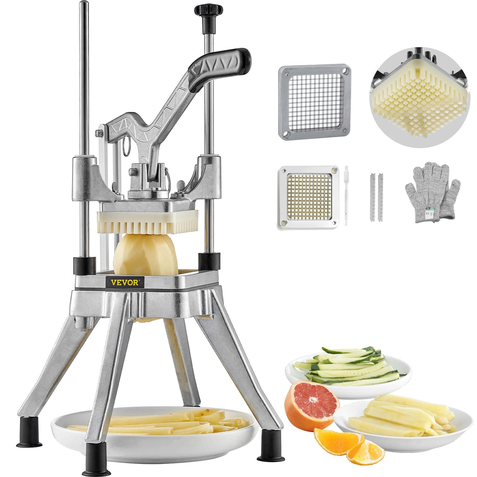 Commercial Vegetable Fruit Chopper 1/4" Blade Heavy Duty Professional Food Dicer Kattex French Fry Cutter Onion Slicer Stainless Steel for Tomato Peppers Potato Mushroom