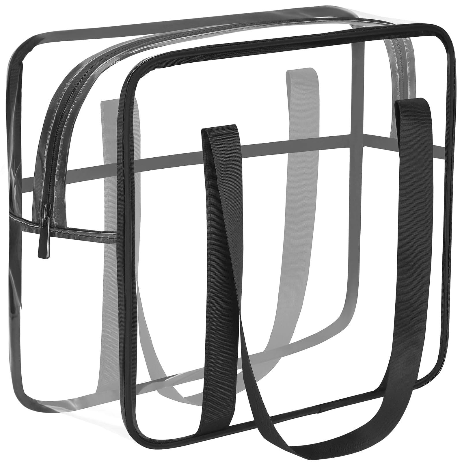 Extra Large Clear Cosmetic Makeup Bag, Transparent PVC Tote Shoulder Bag Stadium Approved, Waterproof Clear Toiletry Carry Pouch Makeup Artist Bag Diaper Bag (Black)