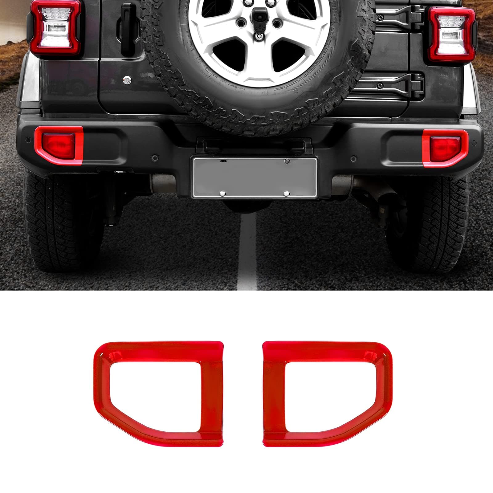 Rear Bumper Fog Light Cover Trim Fit for Jeep Wrangler JL JLU 2018-2024+(Red)