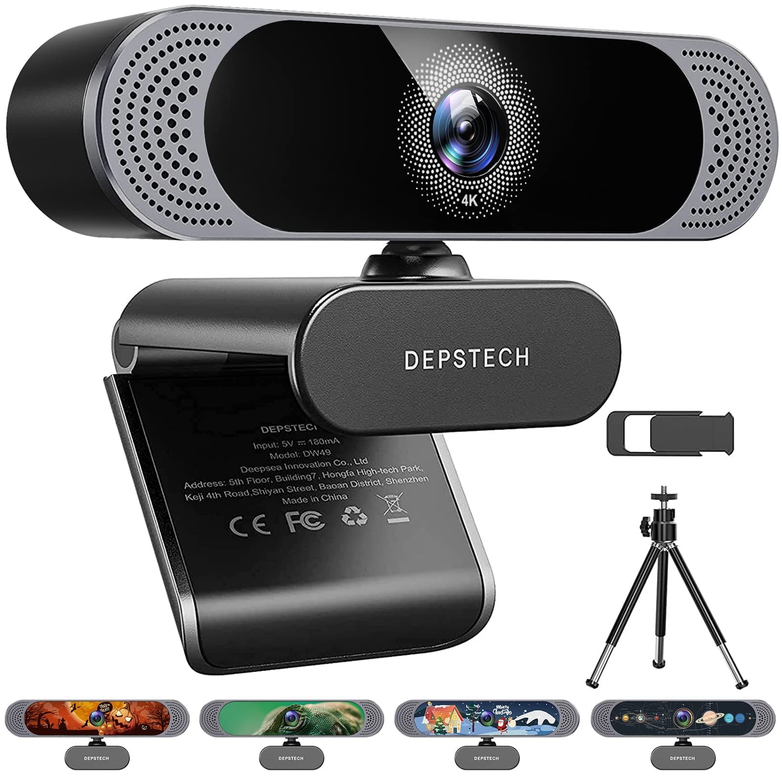 4K Webcam DW49 HD 8MP Equipped with Sony Sensor, Auto Focus Webcam with Microphone, Privacy Cover, Plug Play USB Computer Web Camera for Streaming/Online Teaching/Video Calls/Zoom