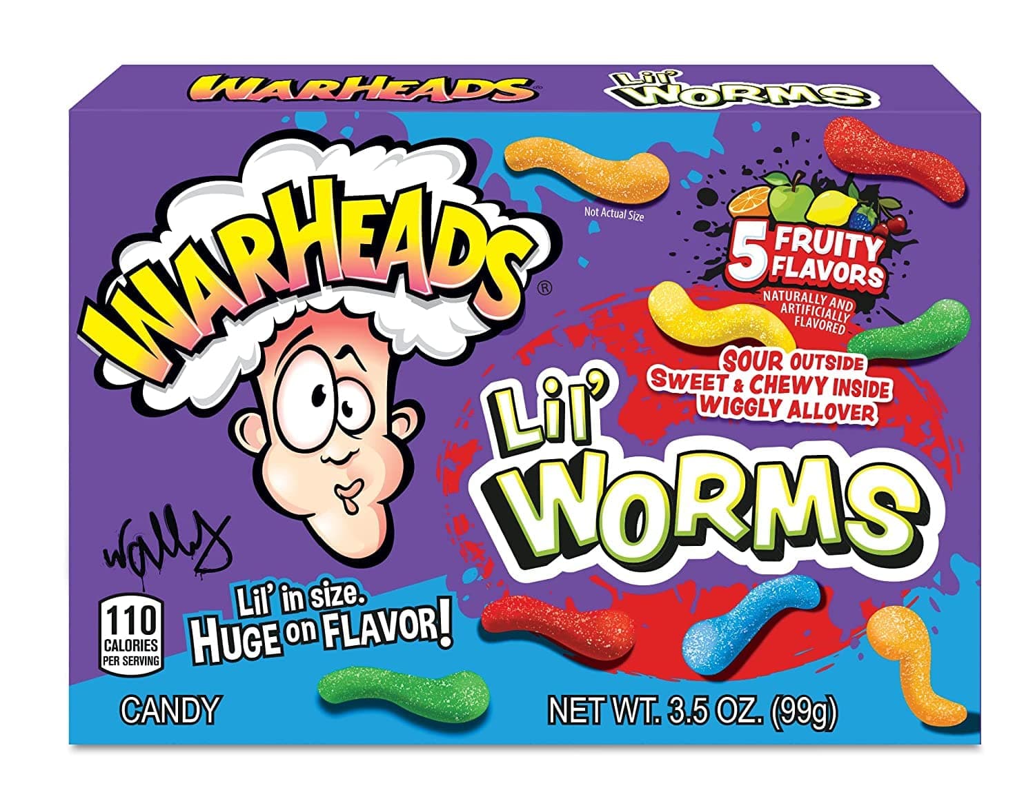 Warheads Lil' Worm Gummi Candy Chews, 3.5 Ounce Theater Box, Cherry
