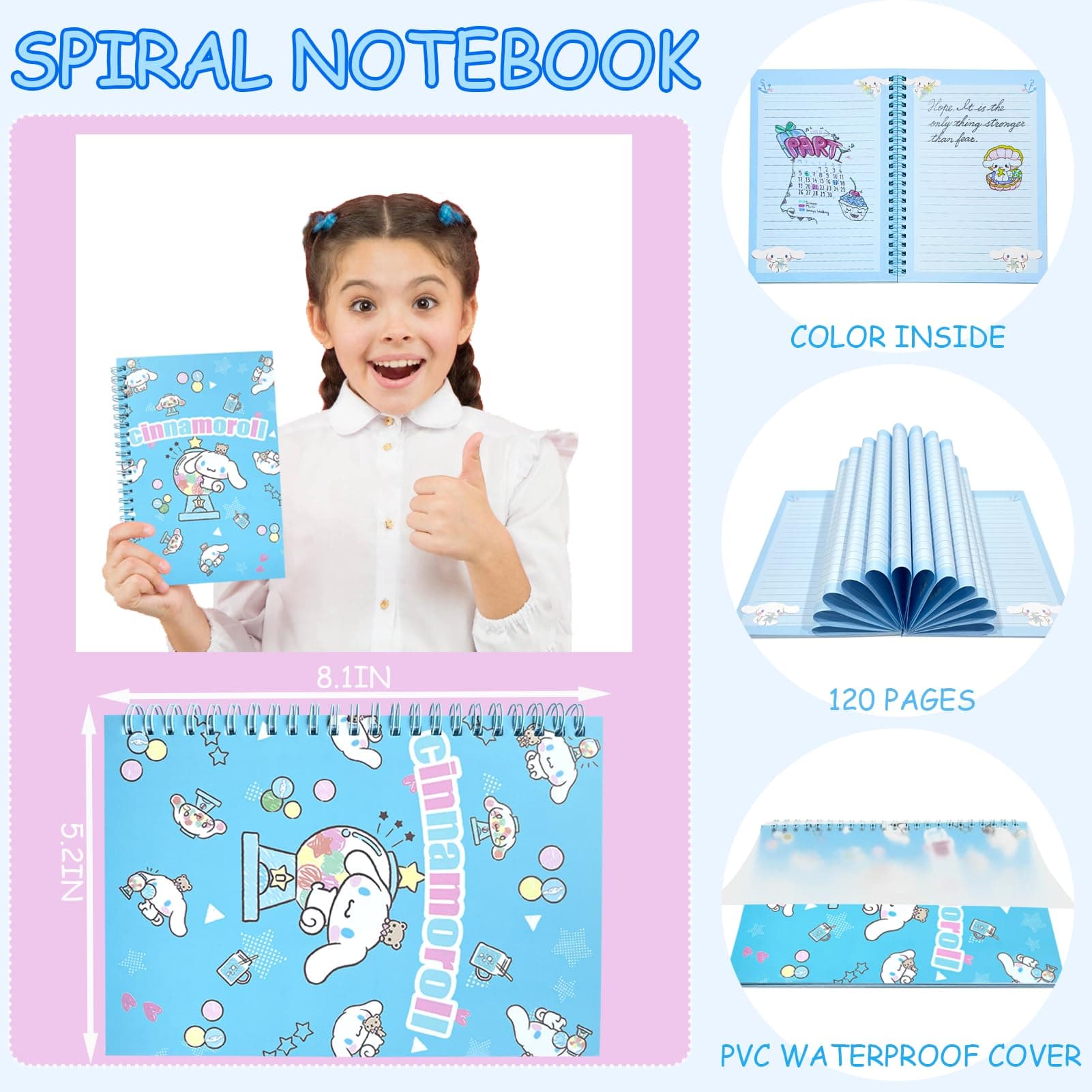 Cute School Supplies Present Set Kawaii Including Ballpoint Pens, Pencil Case, ID Badge Holder, Stickers, Key Chain, A5 Notebook, Bookmark, Eraser, Ruler for Girls Kids Teens