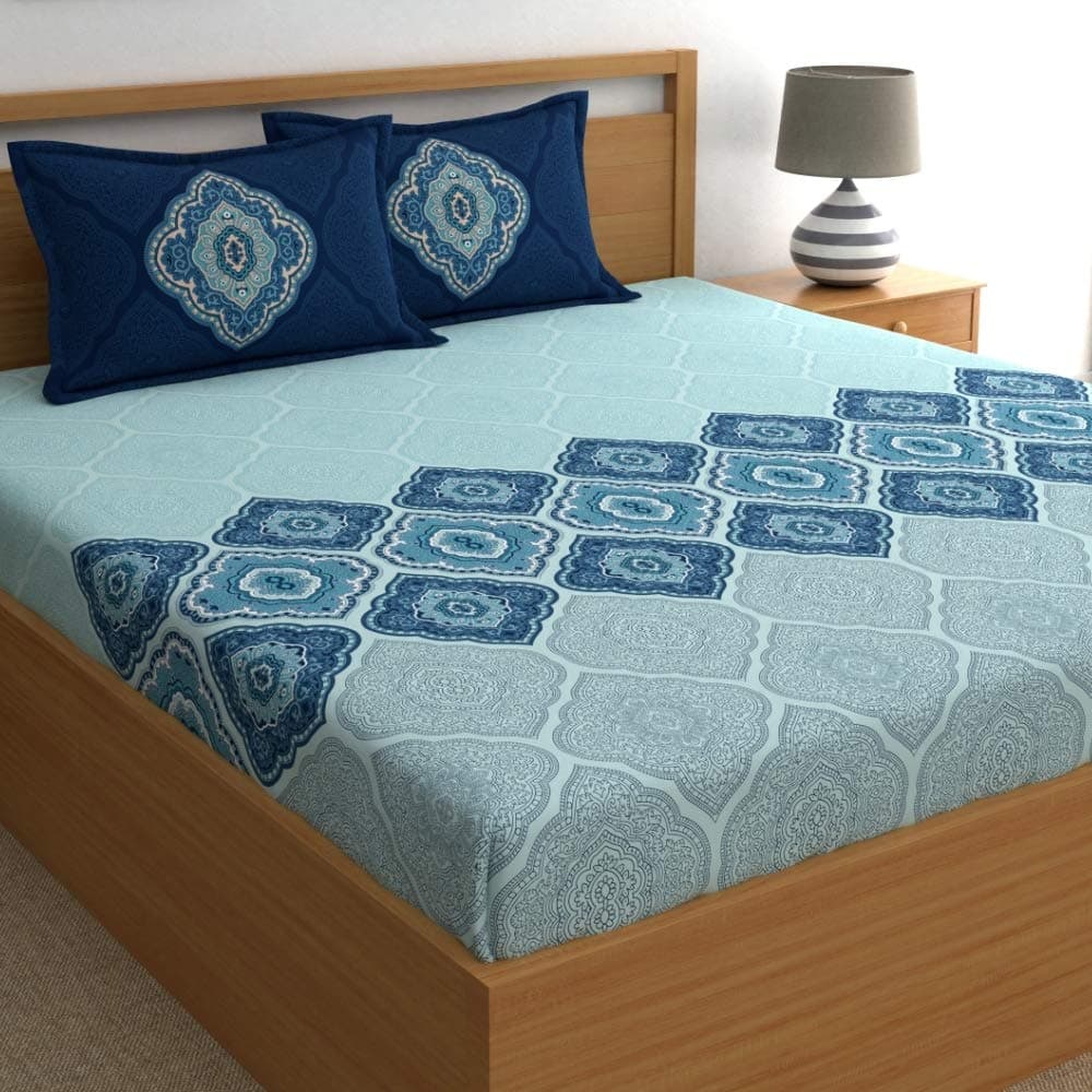 Dreamscape 100% Cotton King Bedsheet with 2 Pillow Covers - (Size 108 x 108 inches, 140 TC, Colour - Blue)