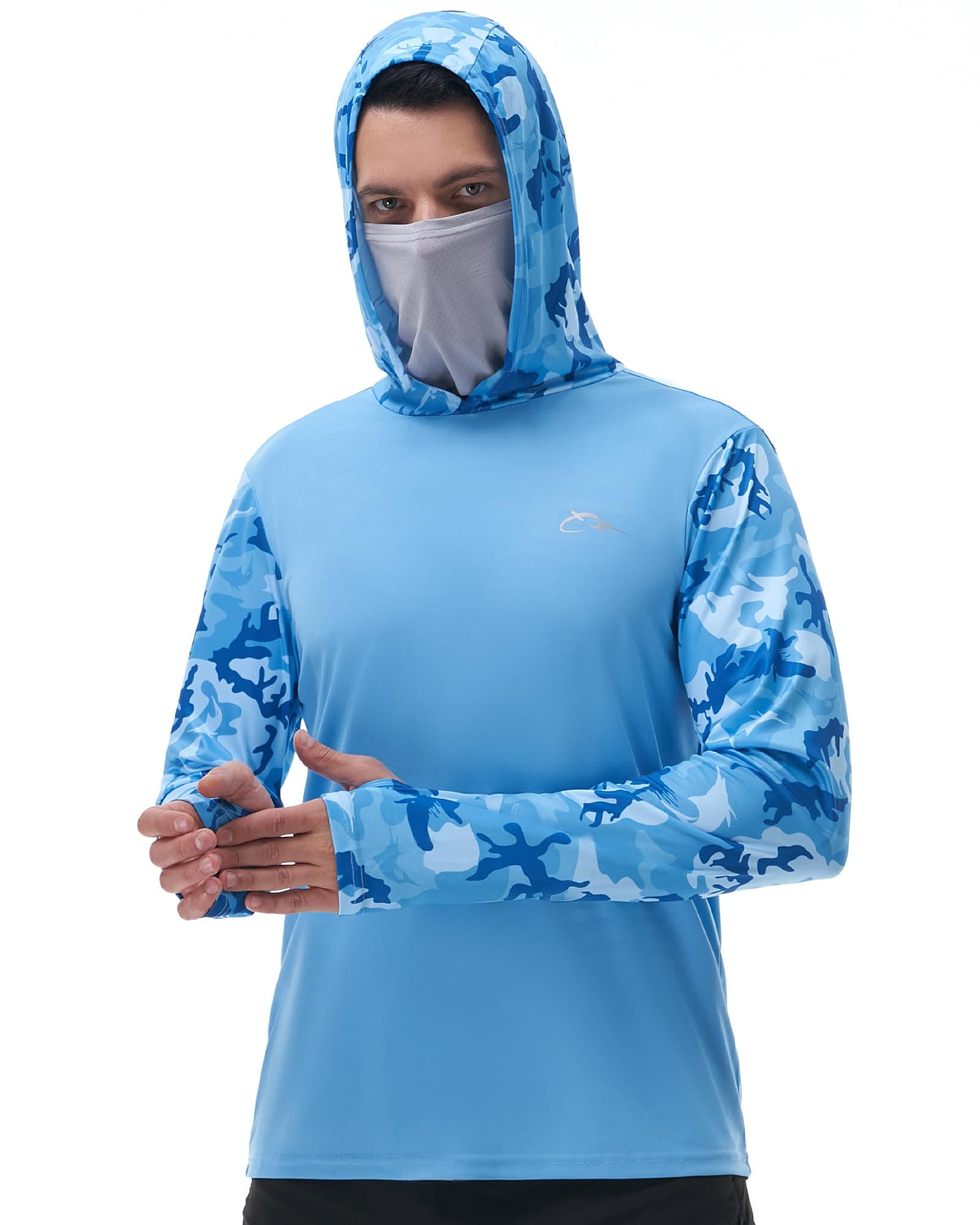 Men's Performance Fishing Hoodie Shirt - UPF 50+ UV Sun Protection Long Sleeve Shirts with Mesh Face Mask