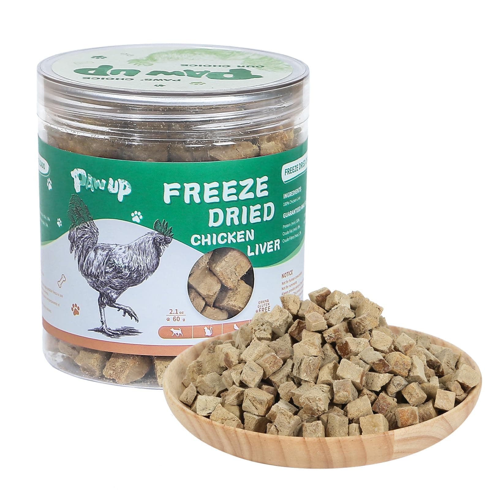 PAWUP Freeze Dried Chicken Liver Pet Treats, High Protein Freeze-Dried Pet Food for Dogs, Cats, Fresh Ingredient Snacks, 2.1 oz, Rawhide Free&Grain Free