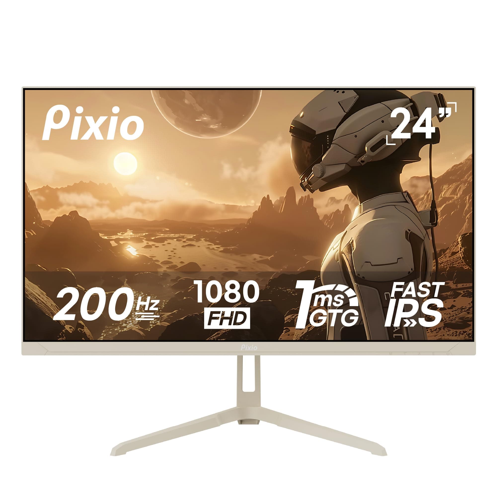 Pixio PX248 Wave Beige 24 inch 200Hz Refresh Rate FHD 1080p Resolution Fast IPS Panel 1ms GTG Response Time Built-in Speakers Gaming Monitor with Adaptive Sync