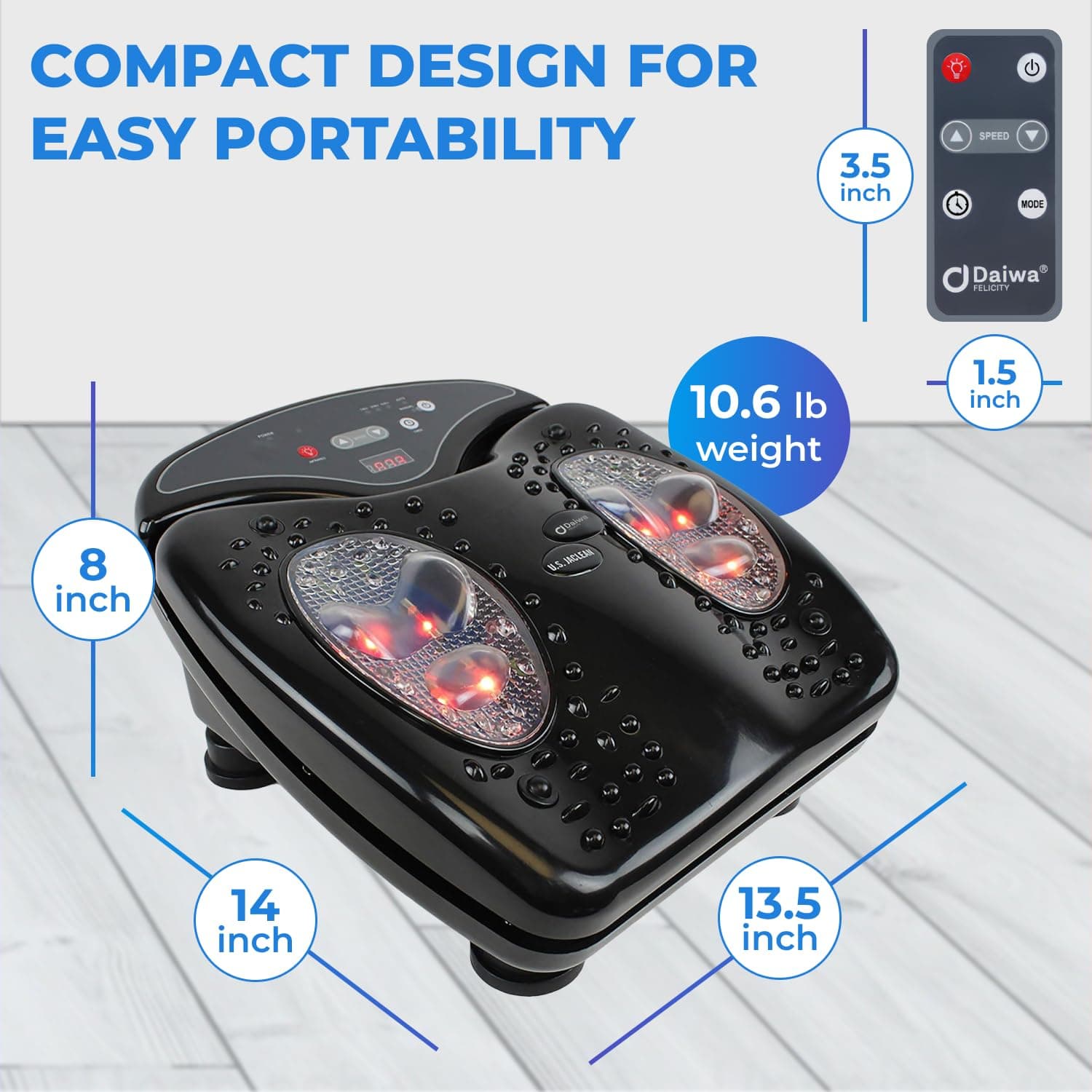 Daiwa Felicity Foot Massager Machine with Heat, Vibration Massage, and Acupressure for Fast Effective Relief from Foot Pain Great for Diabetic Neuropathy and Tired Aching Feet