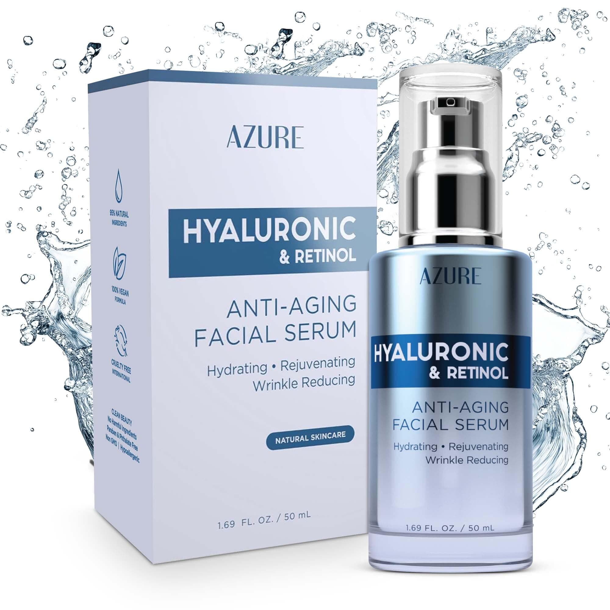 Azure Cosmetics Hyaluronic & Retinol Anti Aging Facial Serum - Hydrating, Anti Aging & Rejuvenating | Reduces Wrinkles, Fine Lines & Creases | Evens & Restores Skin Tone | Made in Korea - 50mL