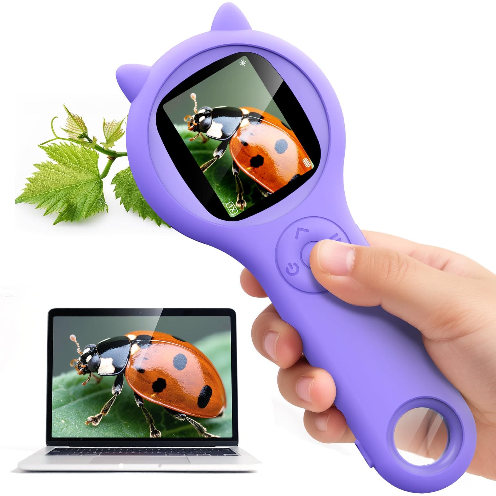 Microscope for Kids - Electronic Handheld Magnifying Glass for Children-STEM Outdoor Science Kit for Summer Travel & Camping Toy,Birthday Gifts Toys for 5-8 9-12 Year Old Girls（Purple）