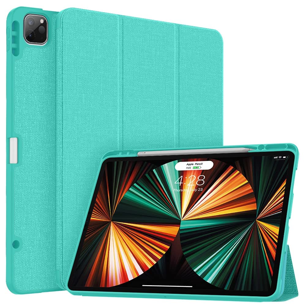 Soke iPad Pro 12.9 Case 2022 2021 with Pencil Holder - [Full Body Protection + 2nd Gen Apple Pencil Charge + Auto Wake/Sleep], Soft TPU Back Cover for iPad Pro 12.9 inch 6th 5th Generation(Aqua)