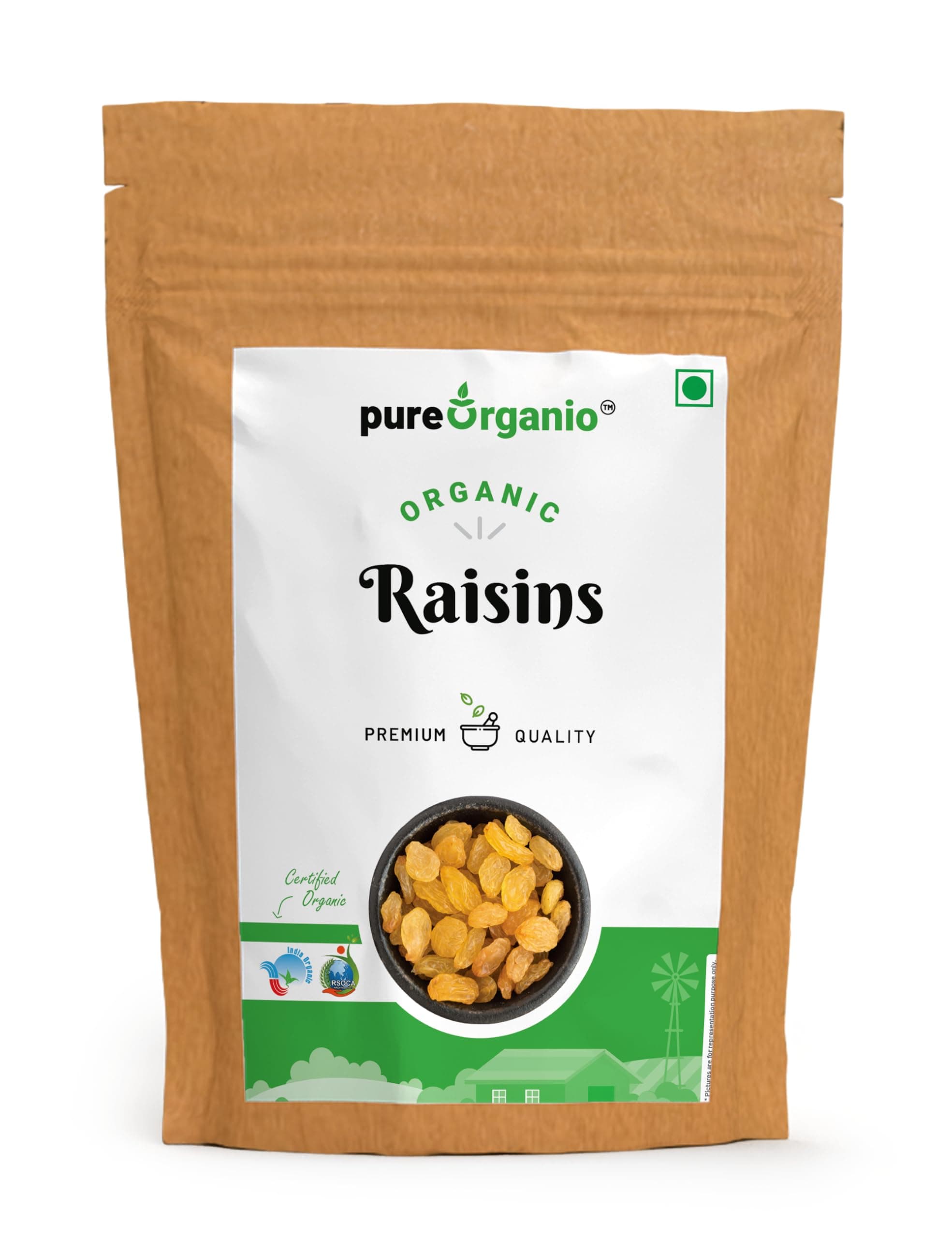 Pure Organio Organic Raisins - Healthy and Nutritious Kishmish/Kismis, Sun-Dried Organic Green Raisin Snack, Perfect for Baking and Snacking, NPOP Certified (200 Gm)