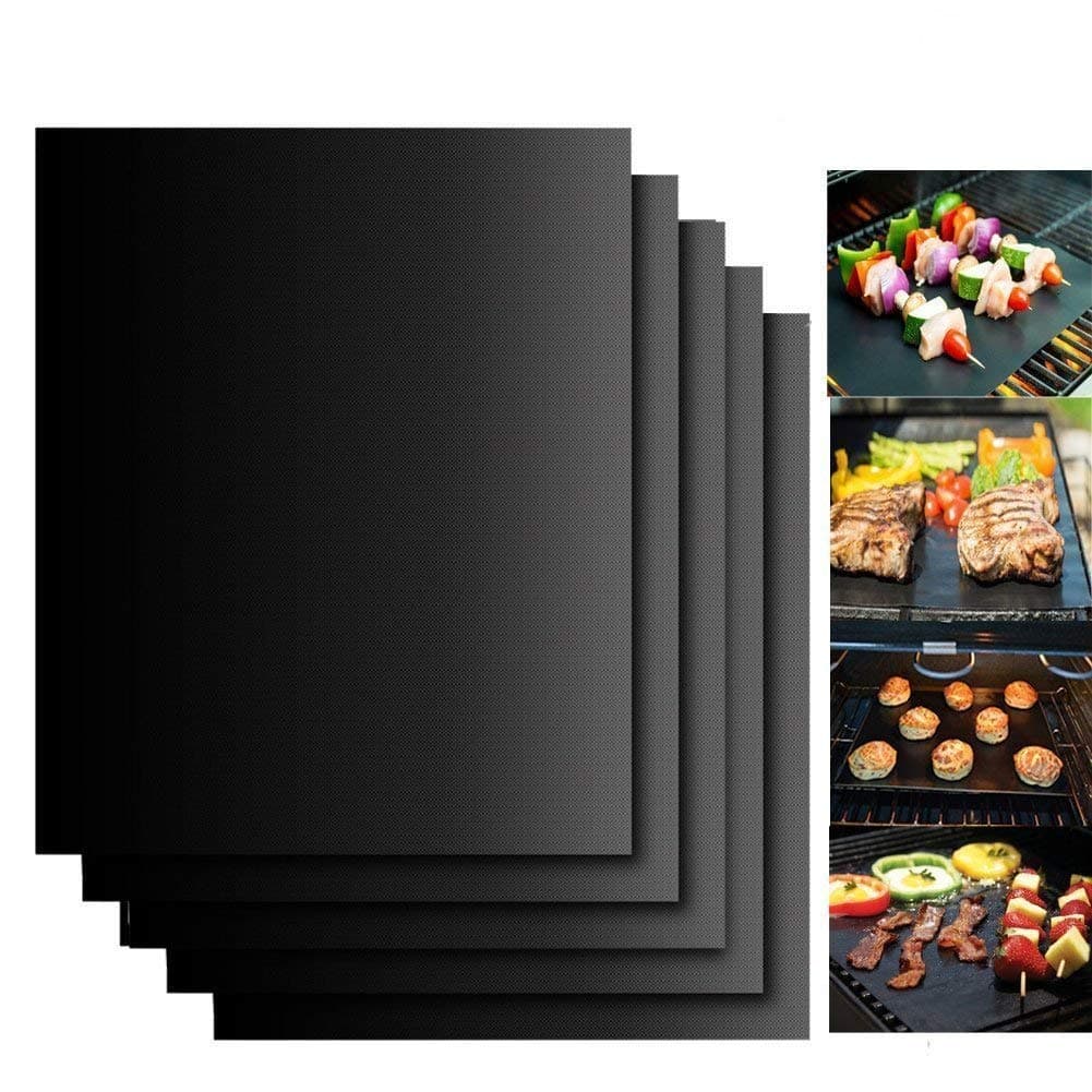 BBQ Grill Mat Set of 4 -Non Stick Oven Liners Teflon Cooking Mats - Perfect for Baking on Gas, Charcoal, Oven and Electric Grills - Reusable, Durable, Heat Resistant Barbecue Sheets For Grilling Meat