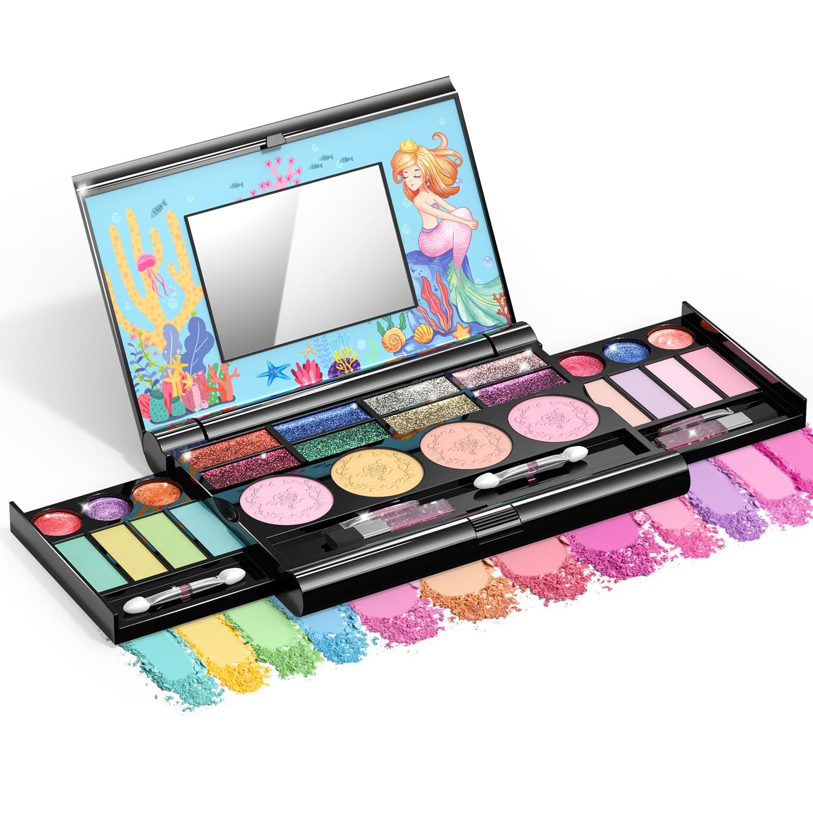 Tomons Kids Makeup Kit for Girl,Mermaid Makeup for Kids, Non-Toxic Make Up for Little Girls Gift Kids Child Toddler Toys for Age 3 4 5 6 7 8 10 Years Old Birthday