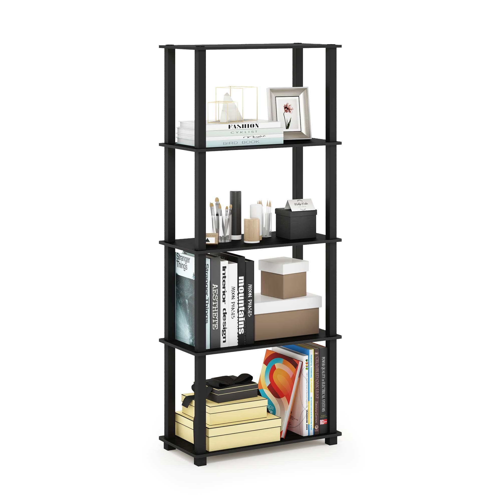 Furinno Turn-N-Tube 5-Tier Multipurpose Shelf / Display Rack / Storage Shelf / Bookshelf, Square Tubes, Americano/Black