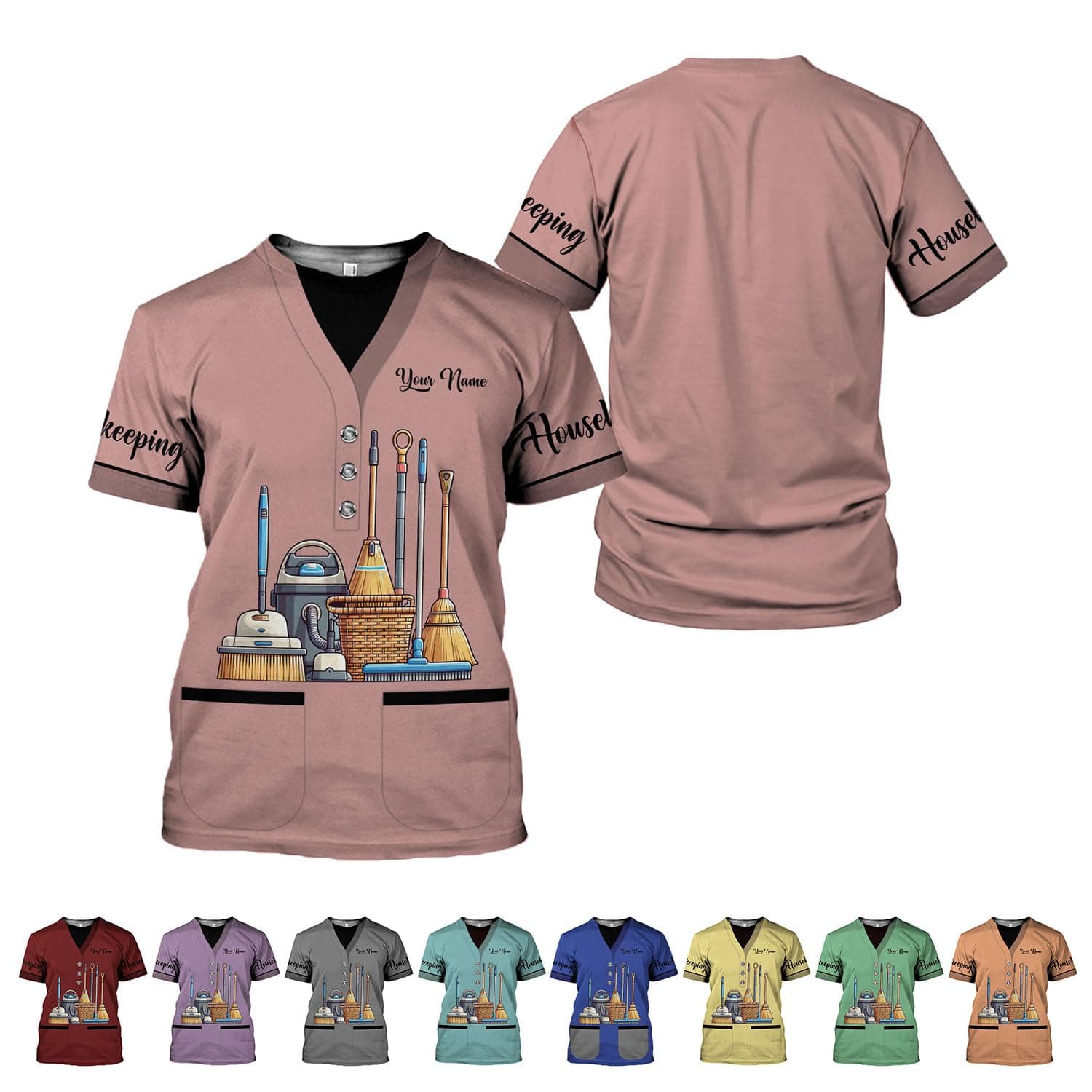 Personalized Housekeeping Shirts, Custom Cleaning Uniforms for Women 3D Cleaning Service Gifts Housekeeper Shirt Clean Lady