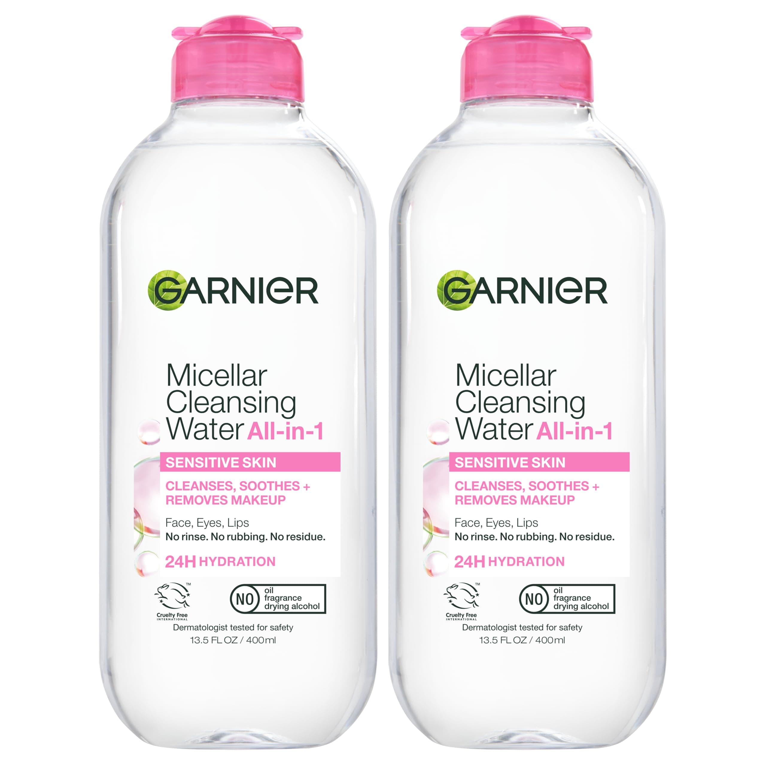 Garnier SkinActive Micellar Water for All Skin Types, Facial Cleanser & Makeup Remover, 13.5 fl. Oz, 2 count (Packaging May Vary)