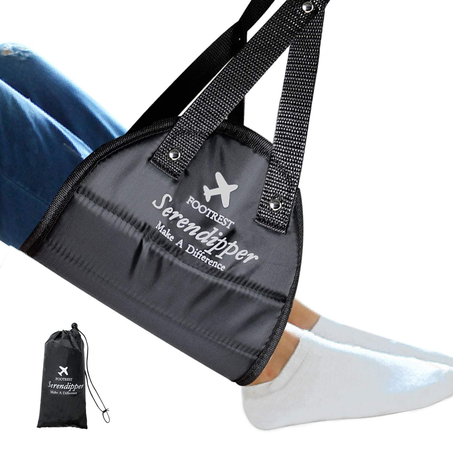 Serendipper Foot Hammock, Portable Airplane Footrest Hammock, Airplane Travel Accessories, Adjustable Foot Hammock Under Desk for Plane Train Bus Office Home, Preventing Swelling and Soreness