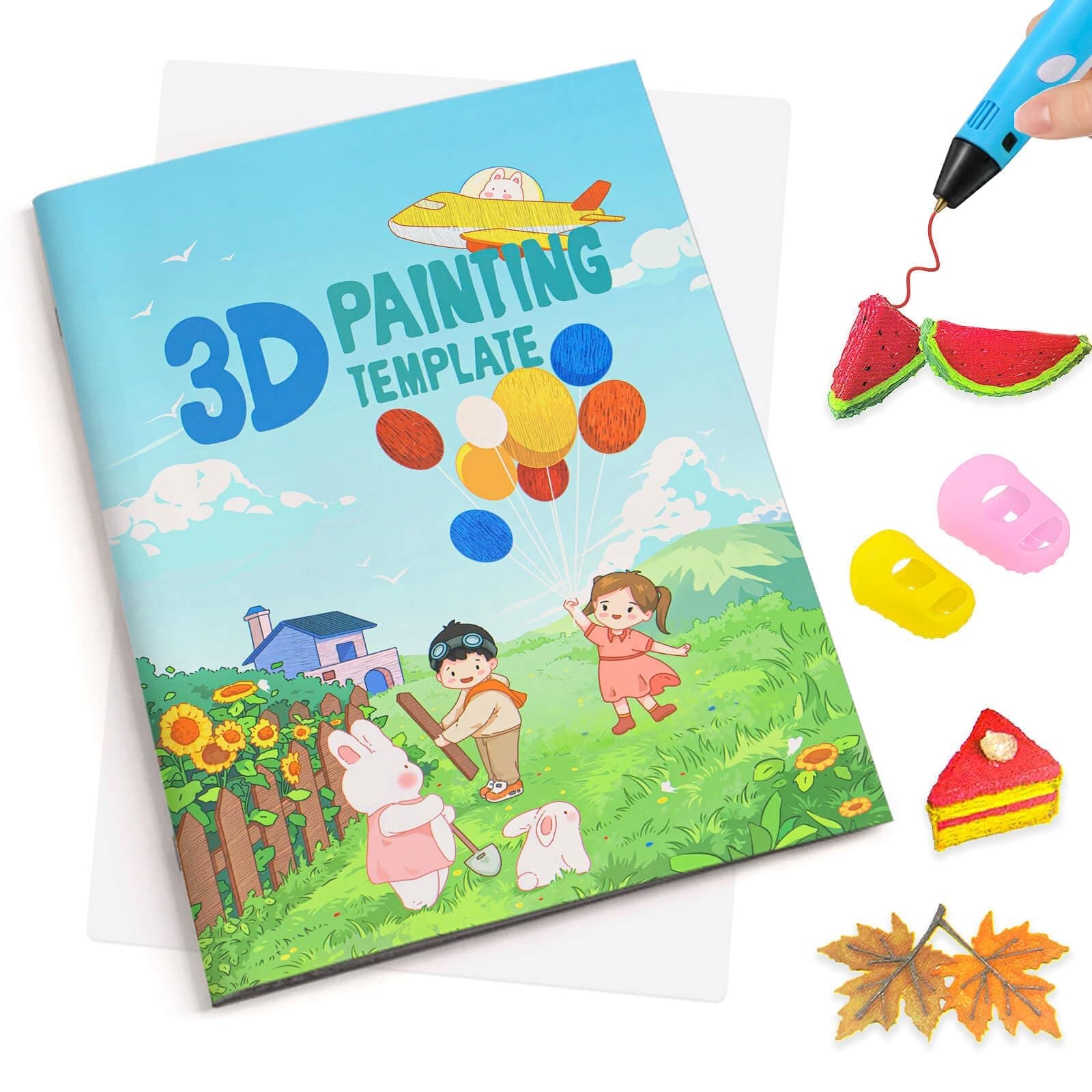 3D Printing Drawing Book, Reusable Colorful 40 Patterns Thick Paper Template with a Clear Plate, Painting Graffiti Template for 3D Pen DIY Gift