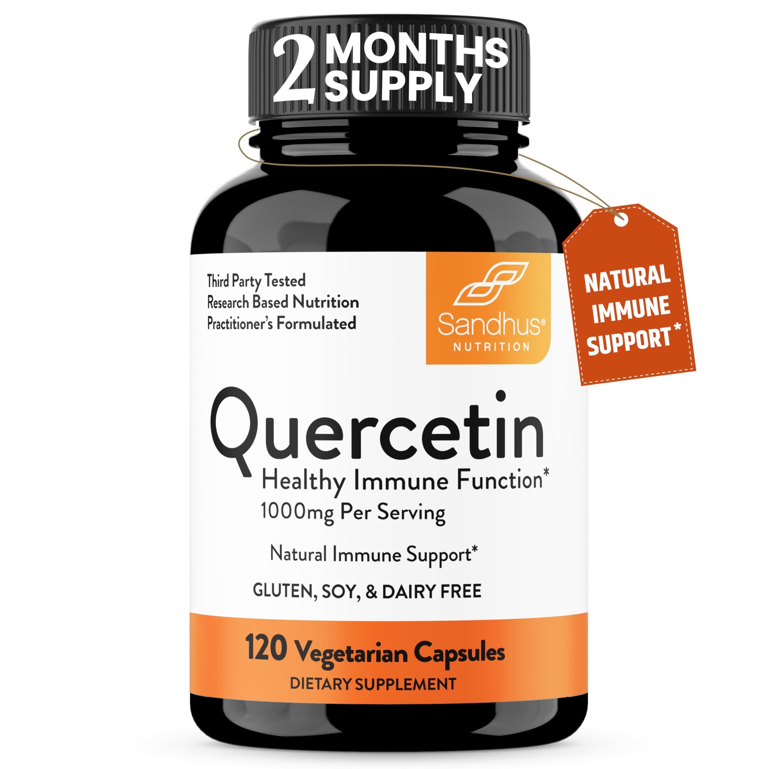 Quercetin 500mg Vegetarian Capsules 120 Count | 1000mg Per Serving of 2 Capsules | Immune Support Supplements For Respiratory, Cellular Health & Seasonal Allergies | Quercitin for Men & Women Immunity