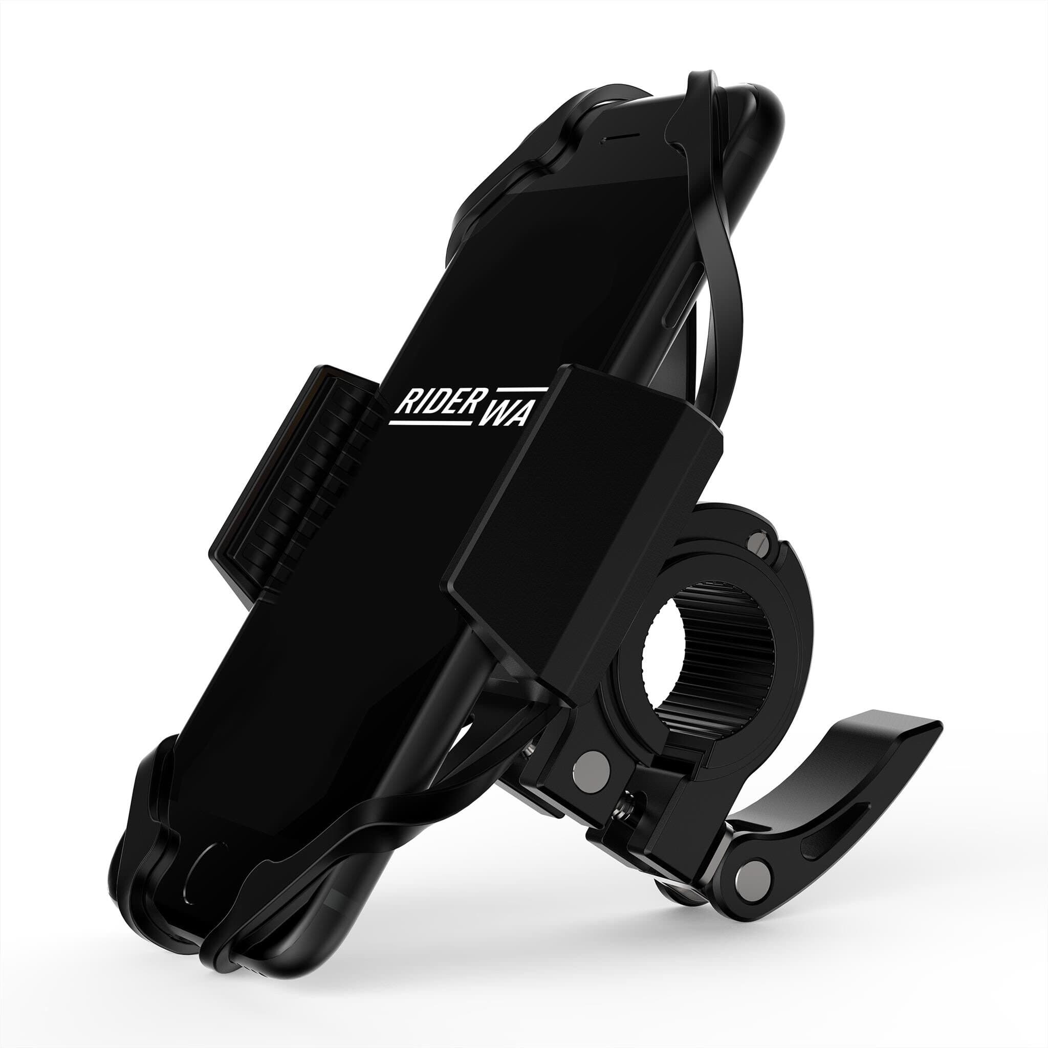 RiderWays Motorcycle and Bike Cell Phone Mount for Handlebars for Most Phones and Compatible with GPS iPhone X 8 7S 6 Plus Samsung Galaxy