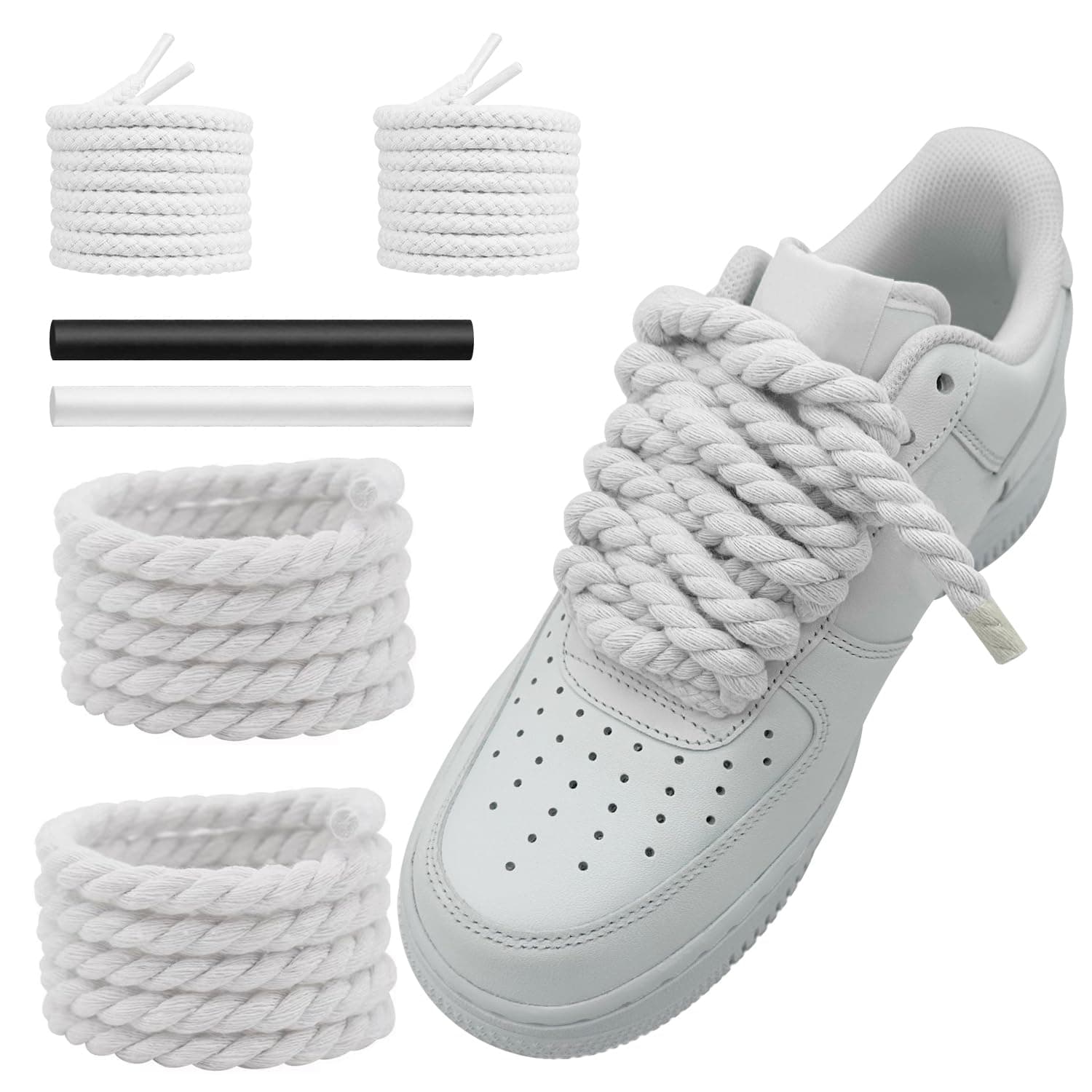 10mm Thick Rope Shoe Laces Strings for Air Force 1 Sneakers, Round Cotton Chunky Shoelaces Replacement Laces