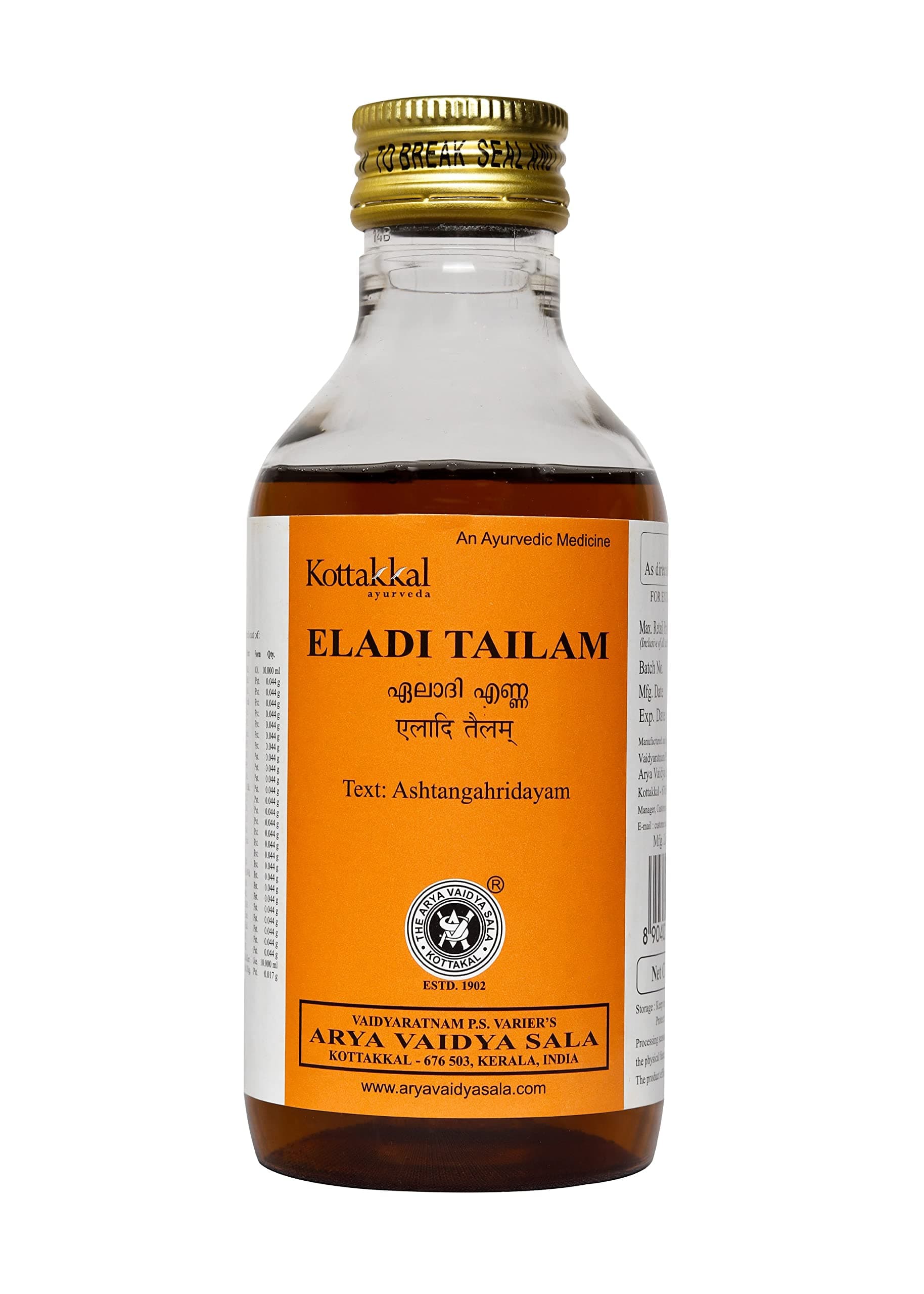 Kottakkal ayurveda® Eladi Tailam - 200 ml, Herbal Oil For Hair & Skin, With Natural Ingredients