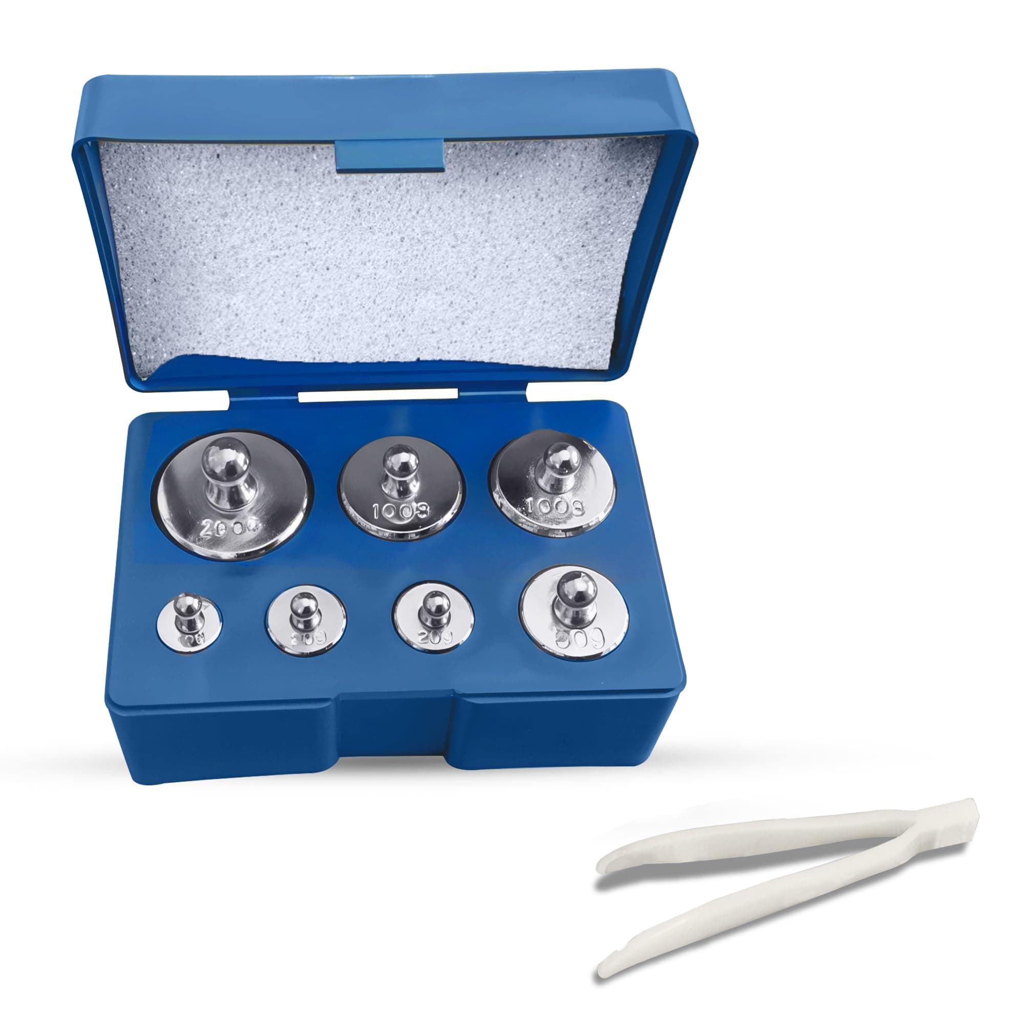 WedDecor 500g, 7-Pc Calibration Weight Set with Stainless Steel Weights & Tweezers for Digital Scales, Pocket Scales, Jewelry, Kitchen, and Science Labs - Chrome Plated Precise Calibration Weight Set