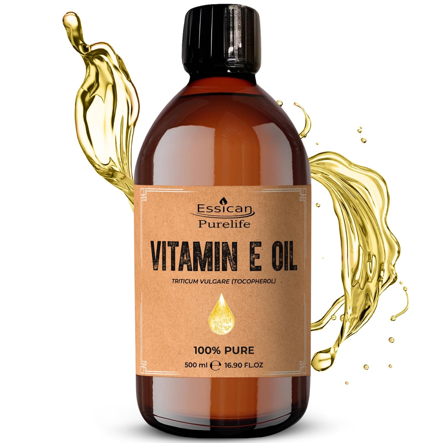 Natural Vit E Oil for Skin 500ml, Hair & Face, Antioxidant Rich Pure Vitamin E Oil for Skin,Carrier Oils for Essential Oils Mixing Ideal for Hair Growth, Nails & Cuticles