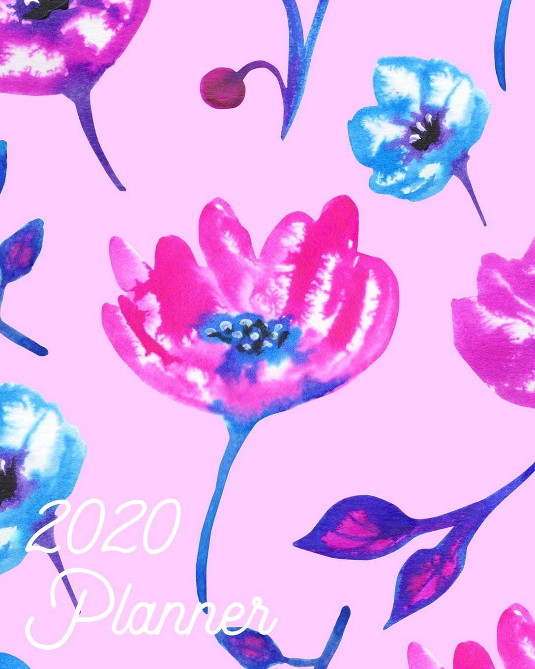 2020 Planner: Large Weekly Simple Planner: 52 Week Agenda: Light Pink, Purple, & Aqua Flowers: Paperback Cover