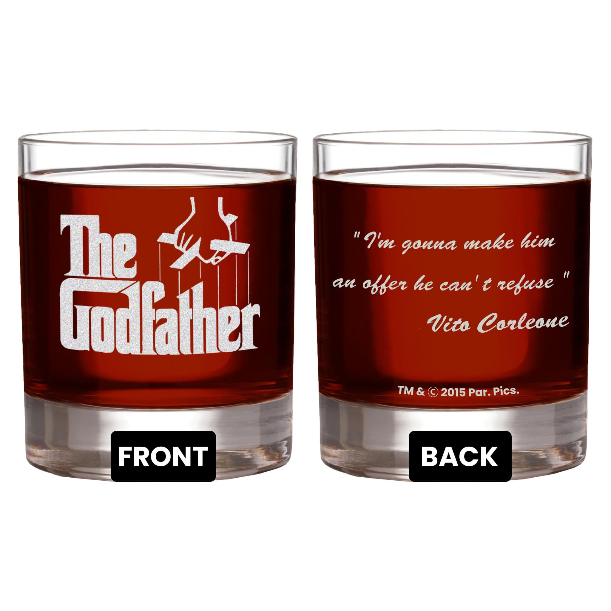 THE GODFATHER Etched Whiskey - with Logo & Quote ''I’m gonna make him an offer he can’t refuse'' Officially Licensed, Premium Quality, Handcrafted ware, 11 oz Etched Rocks