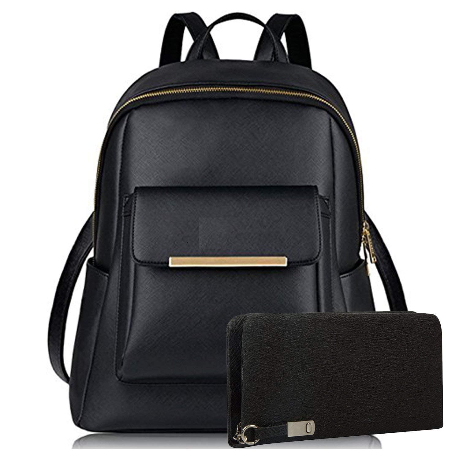 Crutches Stylish Pu Girls School/College Casual Backpack And Wallet Clutch Combo(Black)
