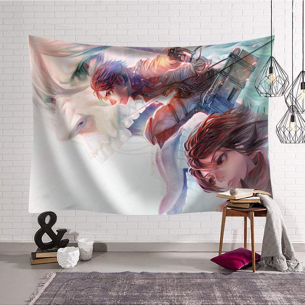 Tapestry Wall Hanging Anime Attack on Titan Mikasa Eren Art Aesthetic Mural 3D Poster Dorm RoomDecor LivingRoom Curtain picnic blanket Beach Towel 180x230cm