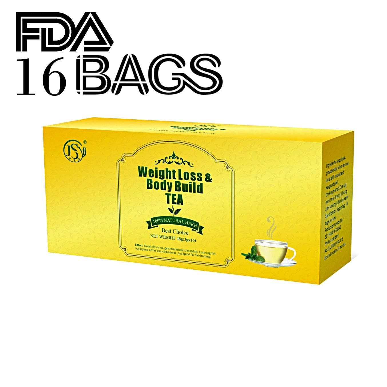 JSY 16 Day Detox Herbal Weight Loss Tea Premium Chinese Slimming Green Tea for Reduce Fat Lipo Targets Belly Fat, All Natural Blend of Oolong Tea Green Tea and Senna, Father's Day Gift for Health