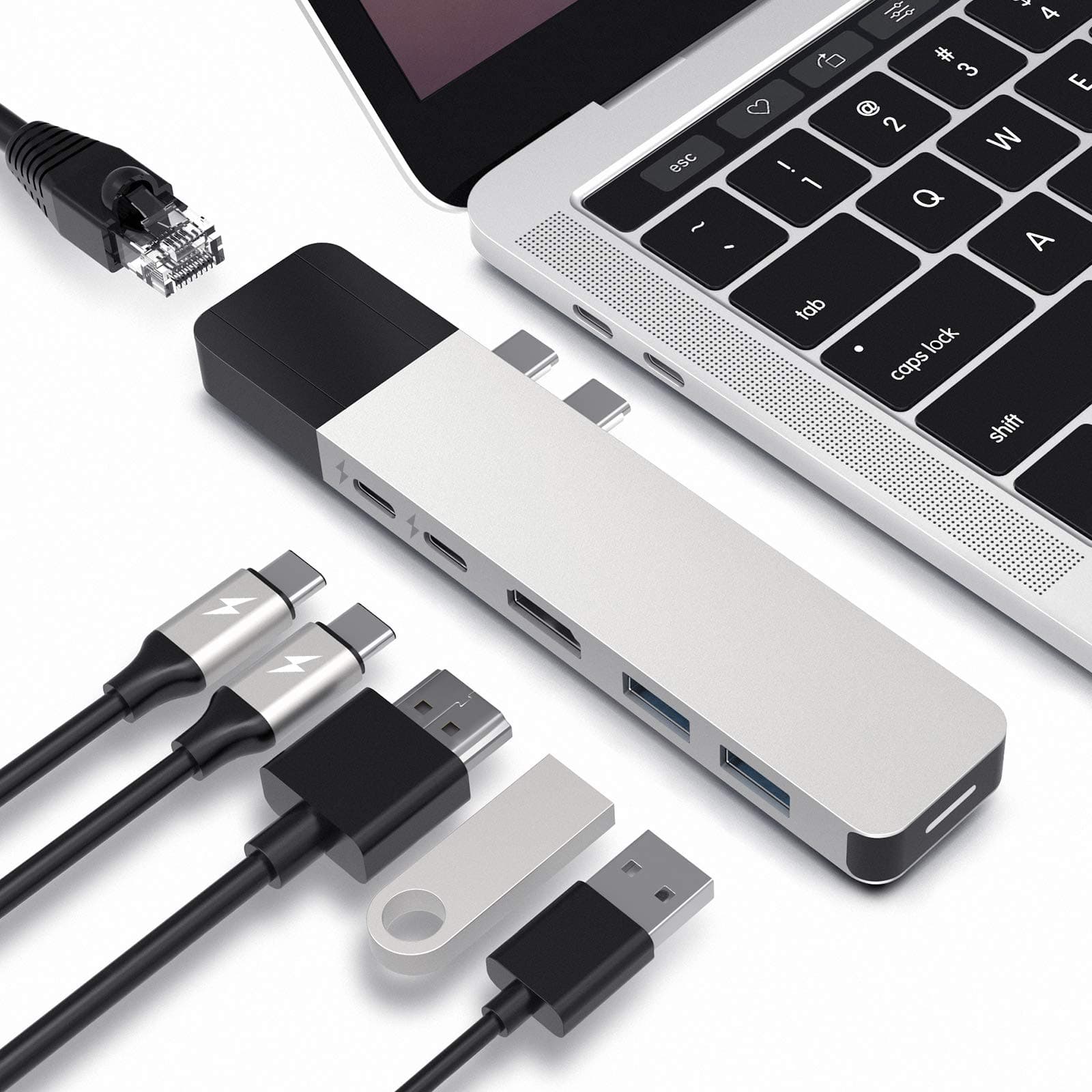 Hyper Drive USB C Hub, 6-in-2 Dual Type C Adapter with 40Gbps USB C 100W, 5Gbps PD 60W, 2 USB 3.0, Gigabit Ethernet, 4K HDMI, Thunderbolt 3 Dock for MacBook Pro 2020 2019