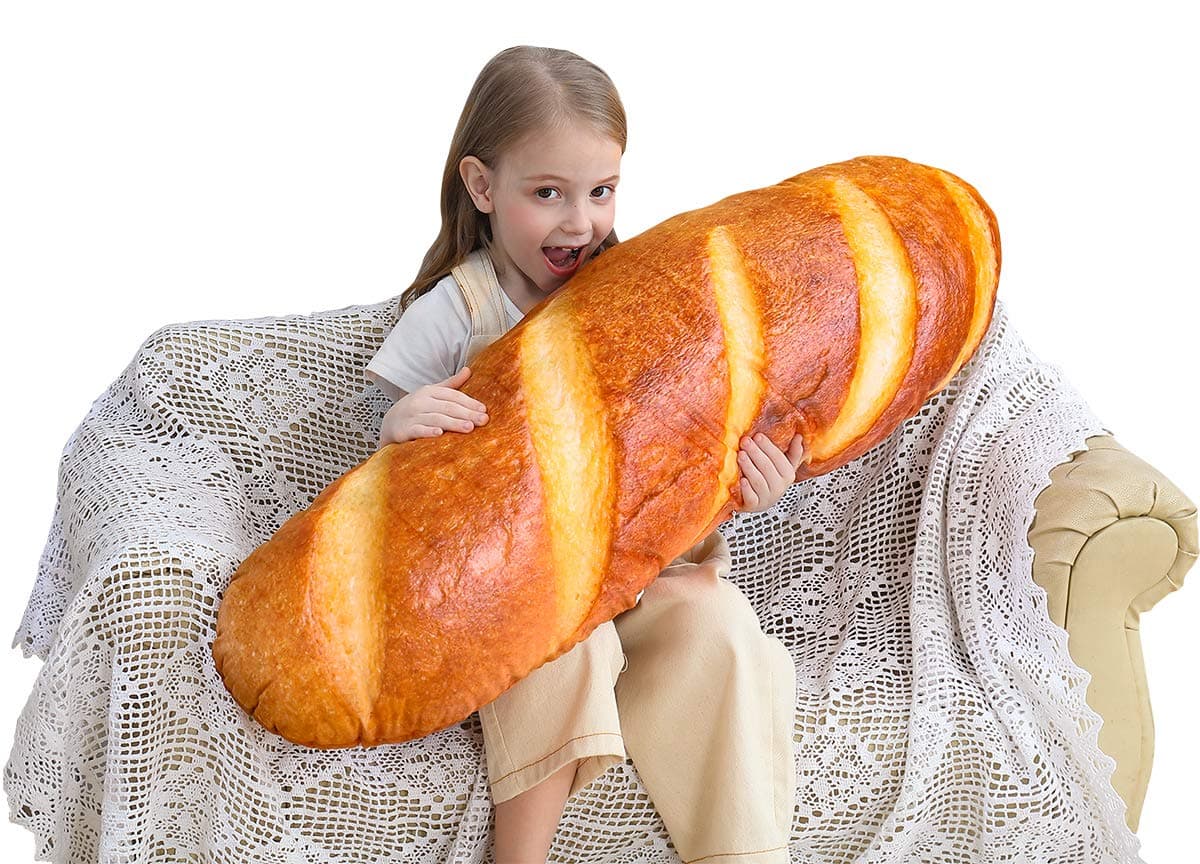 Wepop 32 in 3D Simulation Bread Shape Pillow Soft Lumbar Baguette Back Cushion Funny Food Plush Stuffed Toy
