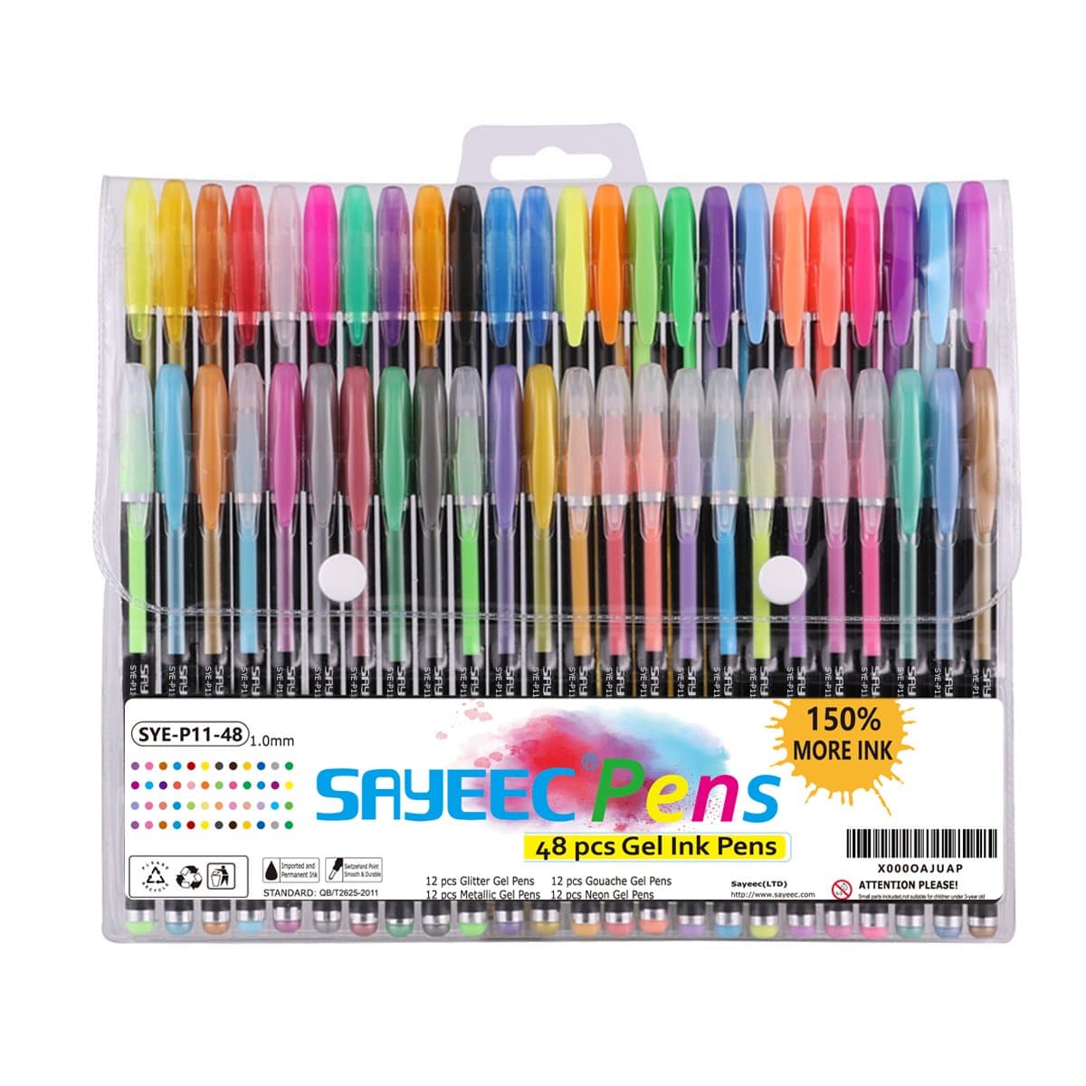 Marte Vanci Gel Ink Pens Gel Pen Set for Colouring 1.0mm Tip Glitter Metallic Neon Pastel Sparkly Pens for Adult Colouring Book Writing Journal Christmas Card 48 Pack