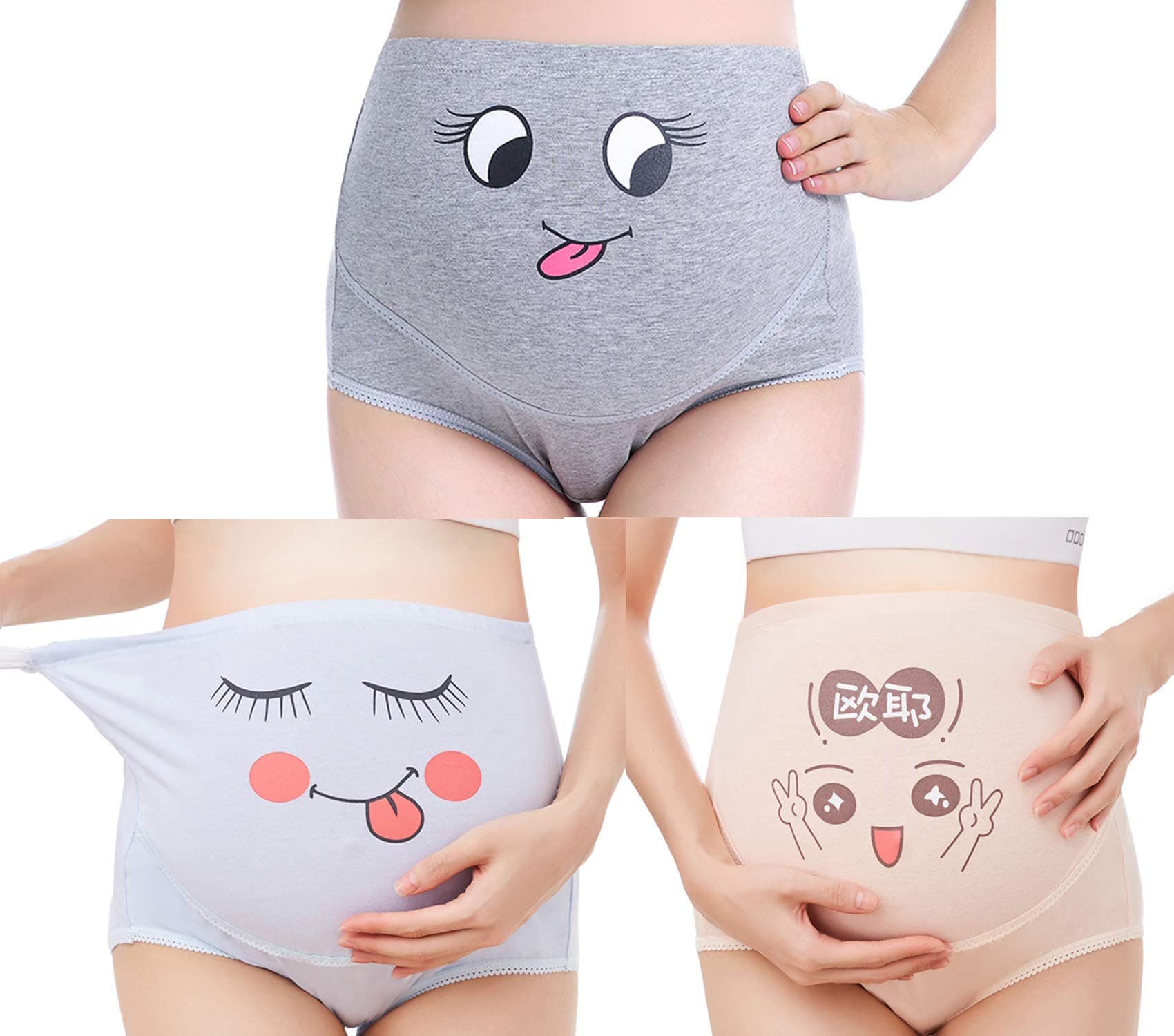 TRISTINCotton 3 Pack Maternity Pregnancy Overbump Smile High Waist Adjustable Underwear Knickers/Nursing Briefs Nude+pink+gray Striped