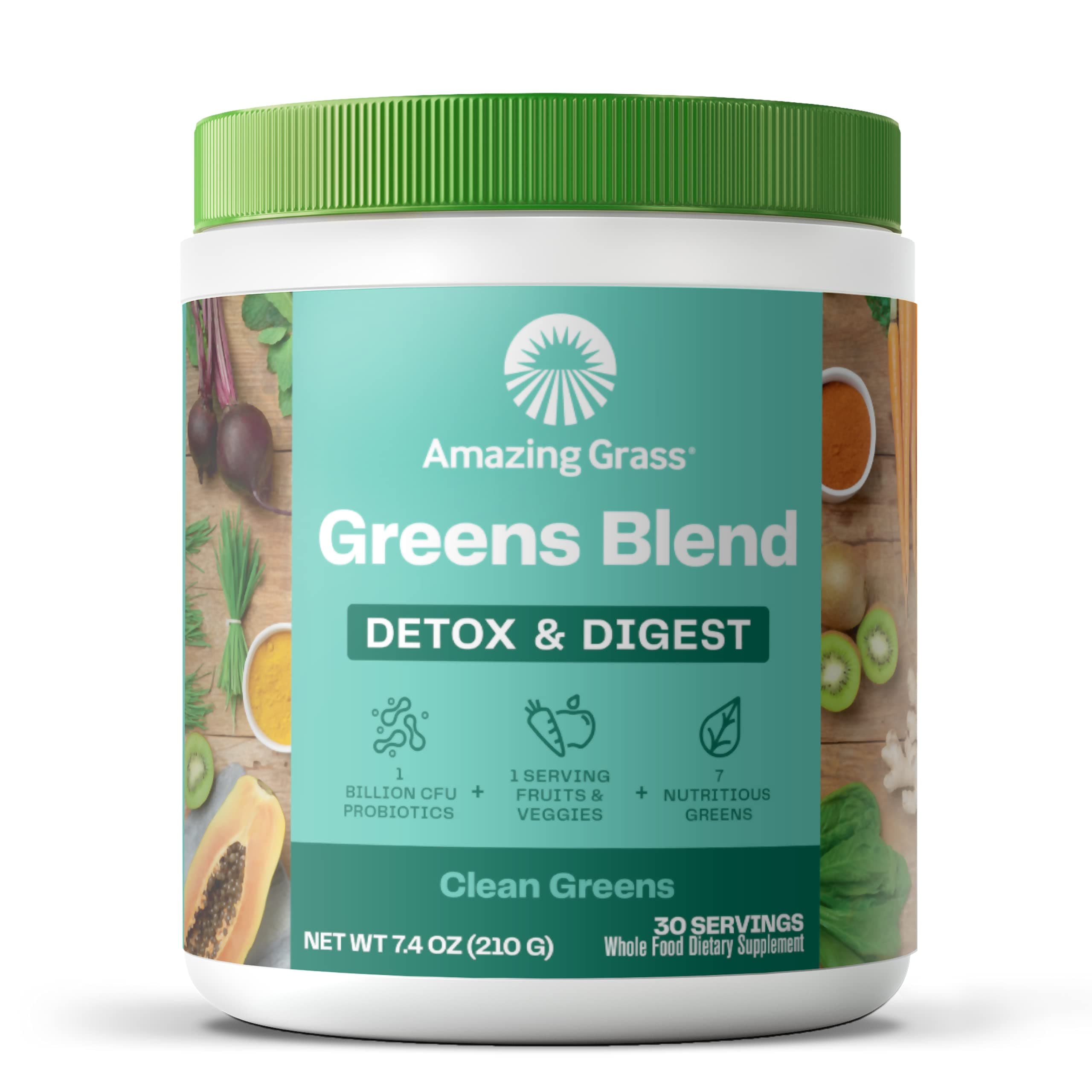 Greens Blend Detox & Digest: Cleanse with Super Greens Powder, Beet Root Powder, Digestive Enzymes, Prebiotics & Probiotics, Clean Green, 30 Servings (Packaging May Vary)