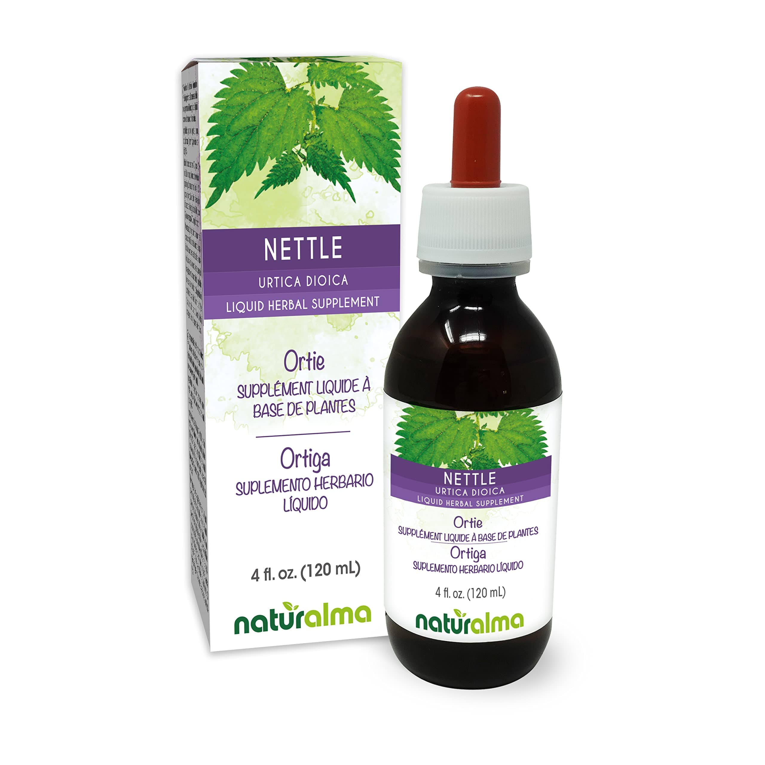 Naturalma Nettle (Urtica dioica) Leaf and Root Alcohol-Free Tincture - 4 fl oz Liquid Extract in Drops - Herbal Supplement - Vegan