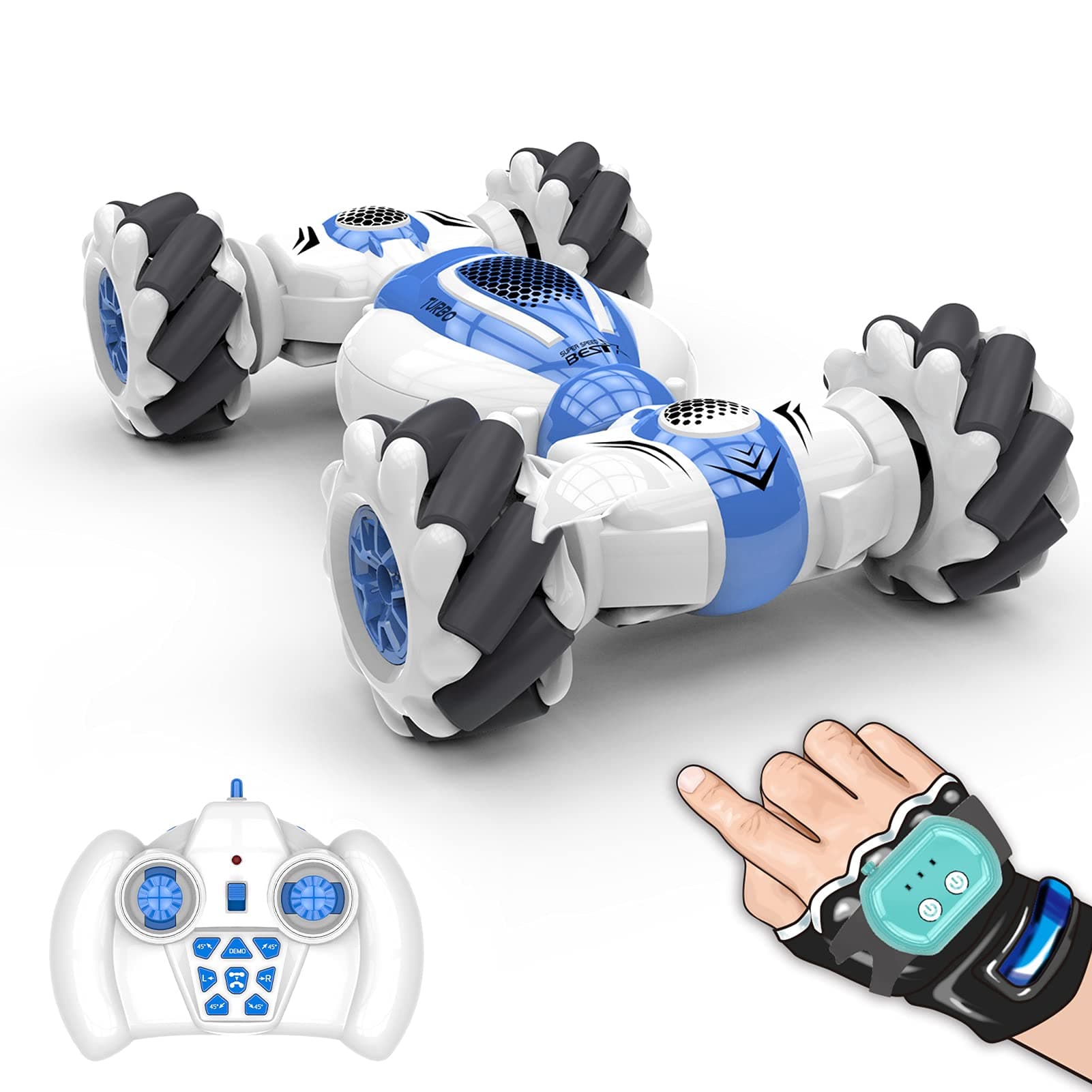 Eacam S-012 RC Stunt Car Remote Control Watch Gesture Sensor Deformable Electric Toy Cars All Terrain Speed 2.4GHz 4WD 360°Rotation Whirligig Off-road Vehicle Gift for Kids Boys Birthday