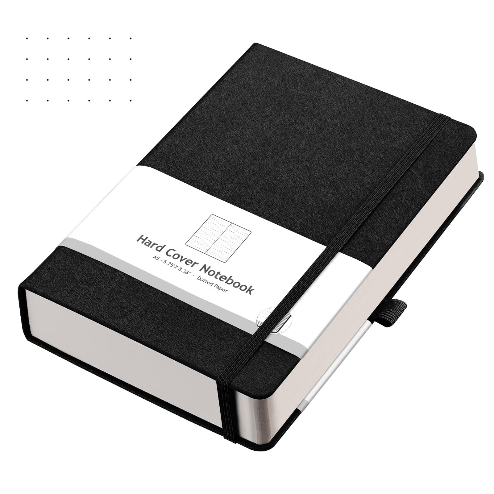AHGXG Bullet Dotted Journal - 320 Numbered Pages Dot Grid Notebook A5 Thick Journal, 100gsm Thick Dotted Paper, Leather Hardcover,Inner Pocket, 5.75'' × 8.38'' - Black