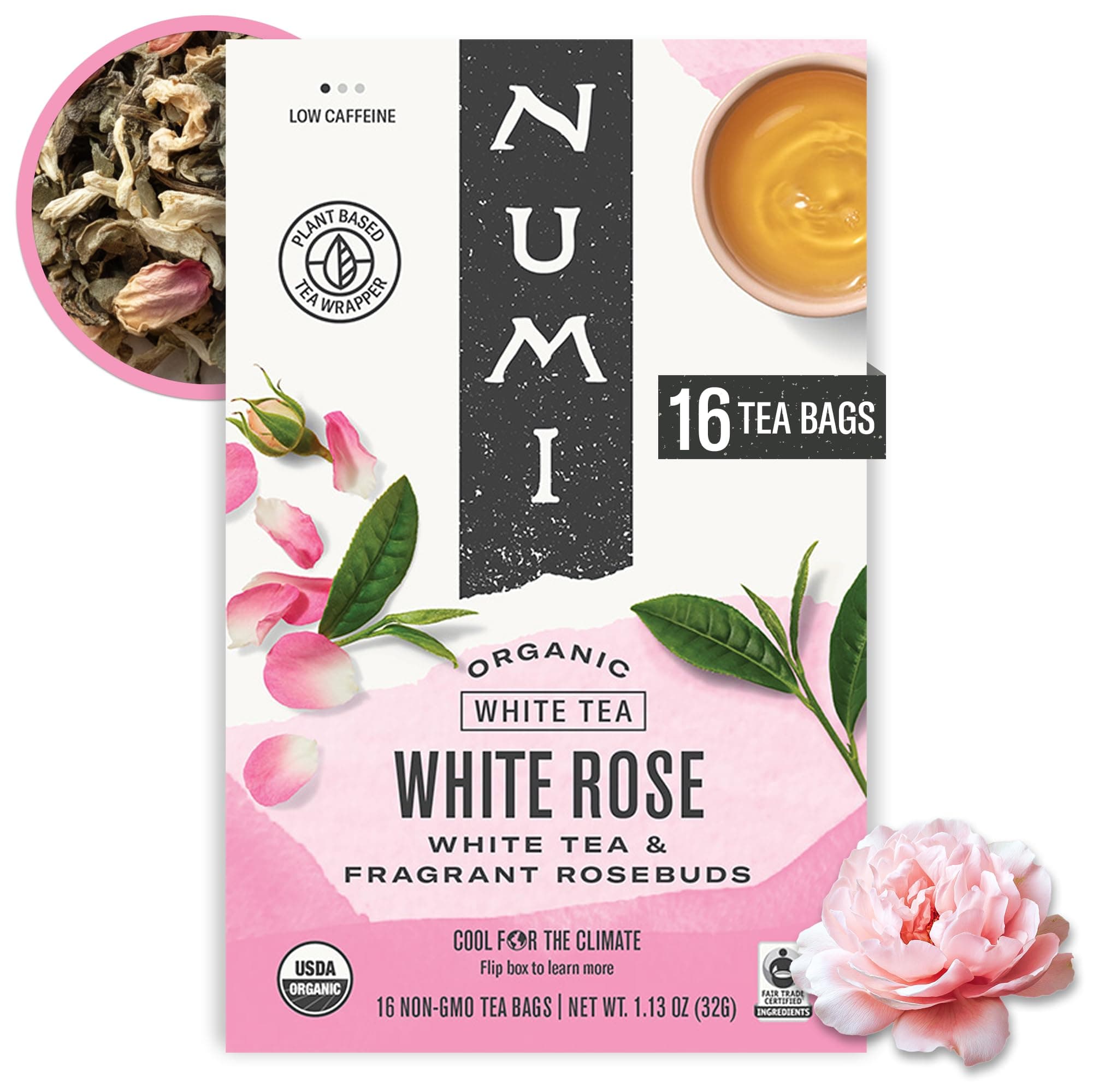Organic Tea-White Rose-16-Count Box of Tea Bags Non-GMO Biodegradable Tea Bags (Packaging May Vary),-Premium Organic Bagged White Tea -Drink Hot or Iced
