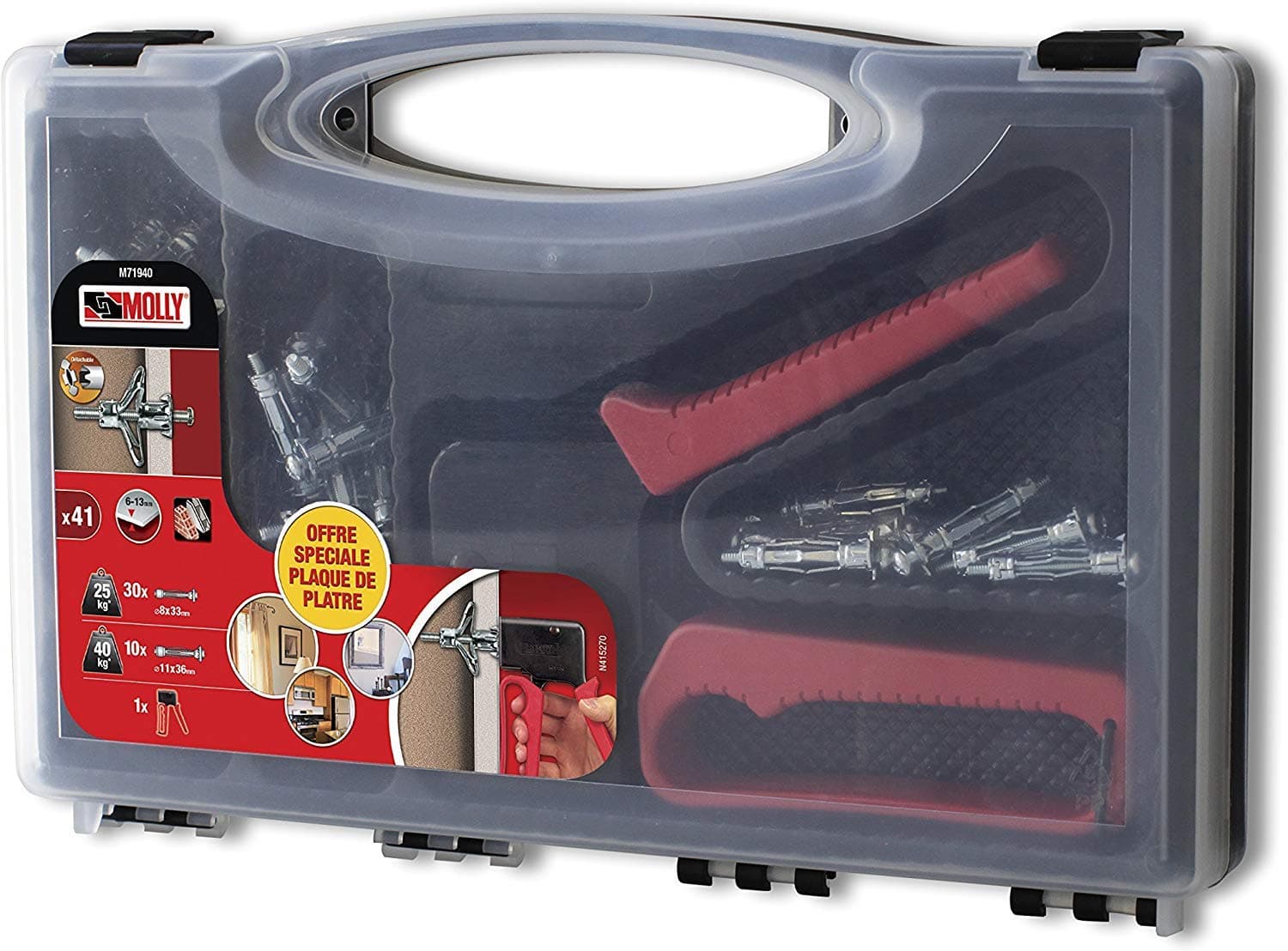 Molly M71940-XJ m71940 Kit of 40 Metal Dowels + Pliers – 30 Metal Plugs 4 x 33 mm – 10 Metal Plugs 5 x 36 mm – Grey 1 Piece