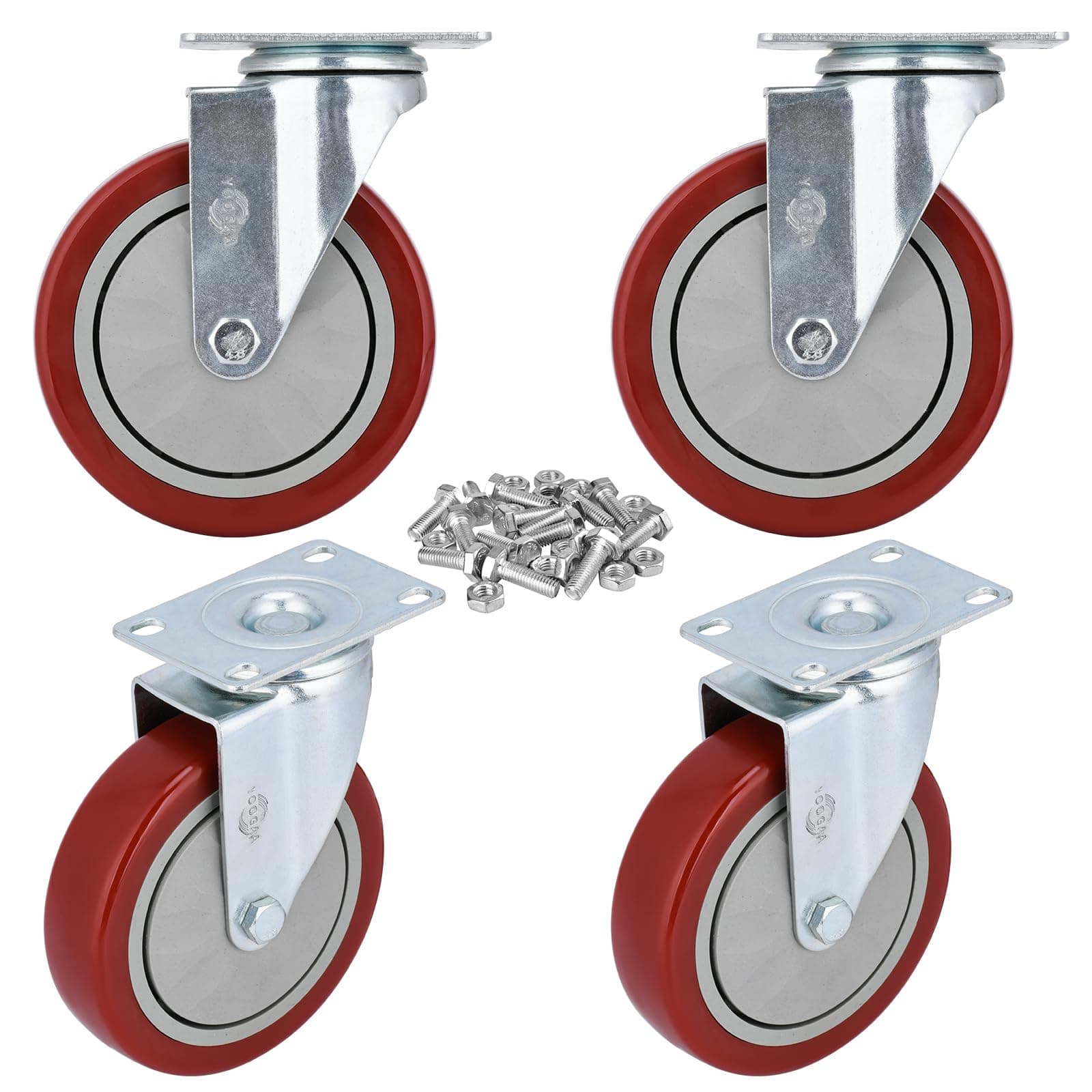 YOOGAA 5" Heavy Duty Caster Swivel Caster Wheels No Noise 360 Degree Rotation Plate Caster with Screw Total Capacity 1500lbs Set of 4 Without Brake