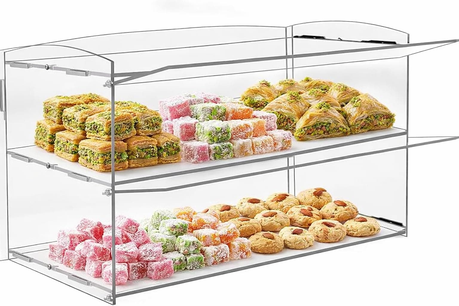 Acrylic Bakery Pastry Display Case Stand Cabinet Cakes Donuts Cupcakes Pastries (2 - TIER)